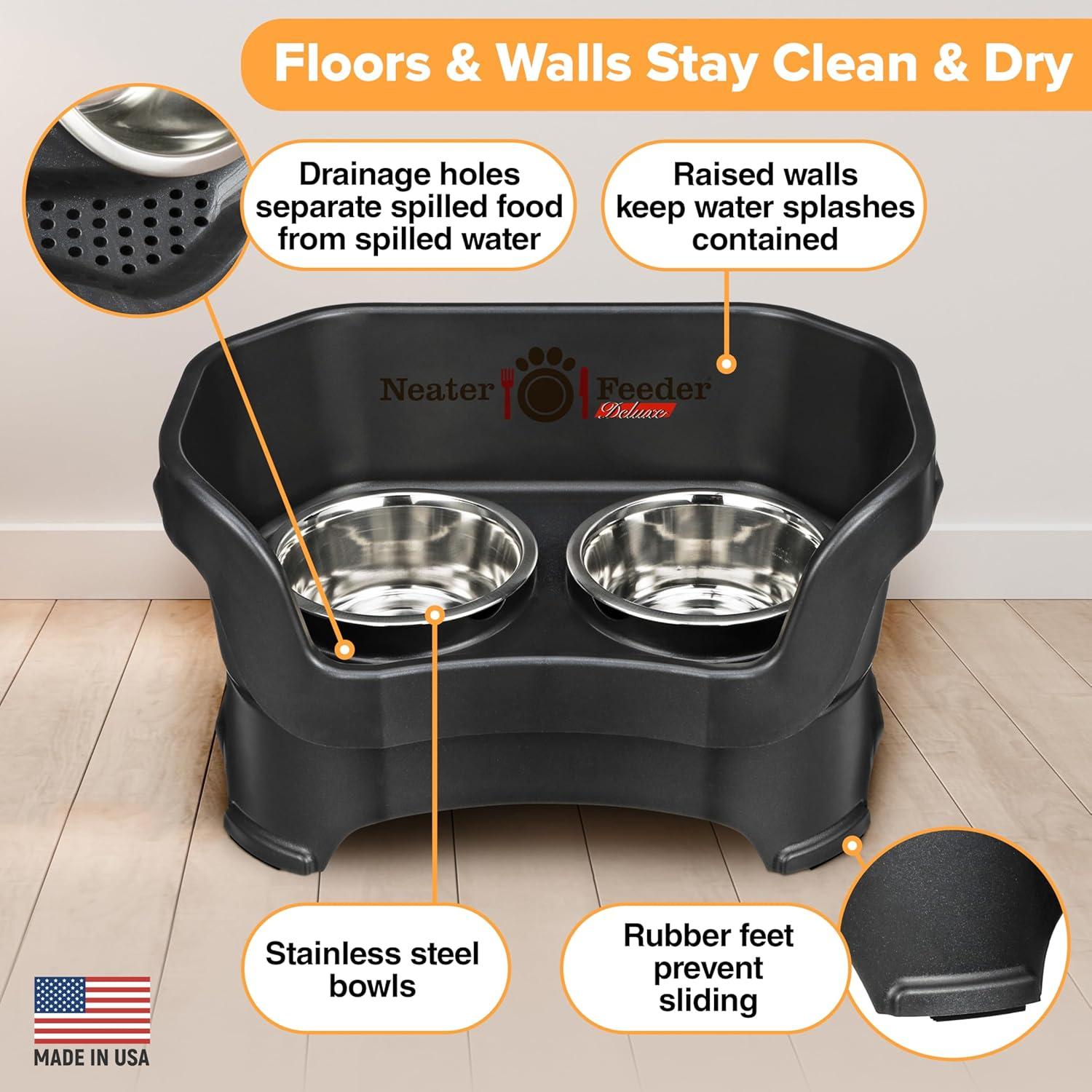 Neater Pets Neater Feeder Deluxe Mess-Proof Elevated Food & Water Bowls for Medium Dogs, Black