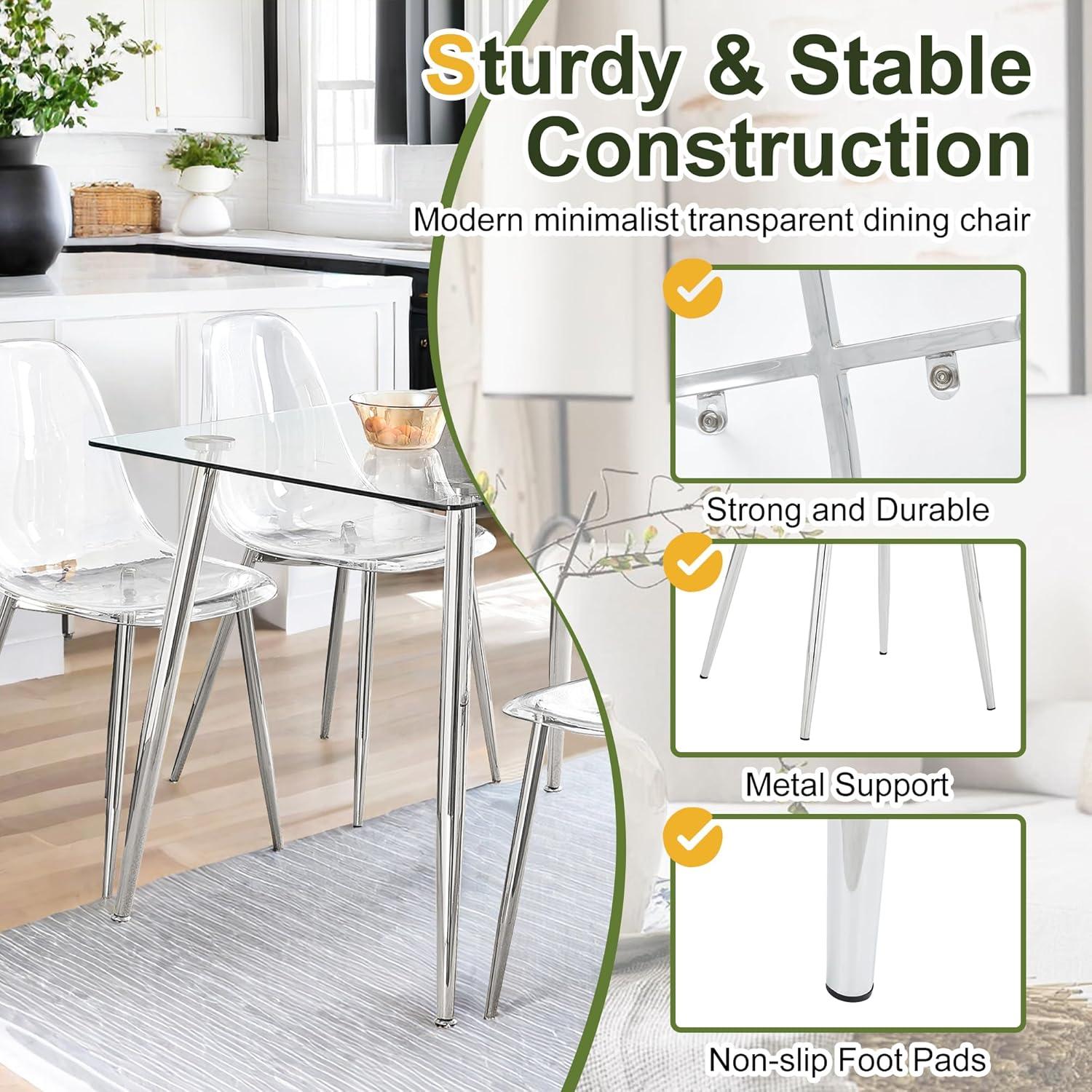 Dining Room Seating Modern minimalist transparent dining chair, plastic chair, armless crystal chair, Nordic creative makeup stool, negotiation chair, silver plated metal leg 6-piece set, TW-1200,Kit