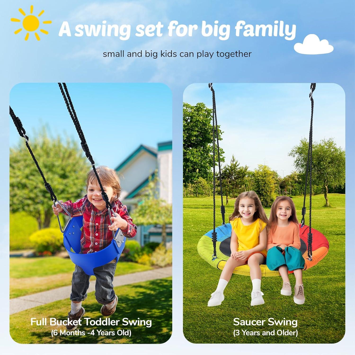 Kids Swing Set, Saucer Swing With Heavy Duty Outdoor A-Frame Metal Swing Stand For Playground Backyard, Style 2