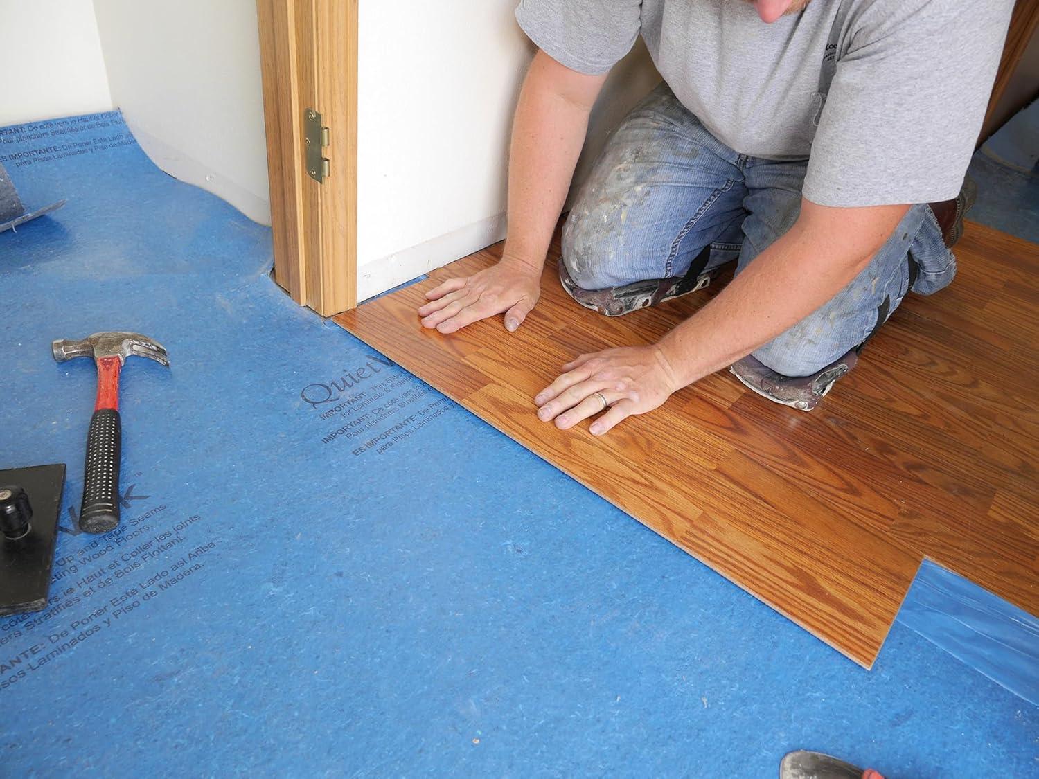 QuietWalk Underlayment 200 sq ft – 3 mm Thick – for Laminate & Hardwood Floors – Approved for Pre-Attached Pad – Recycled Fiber – Floating Install – Sound & Moisture Barrier – Made in USA