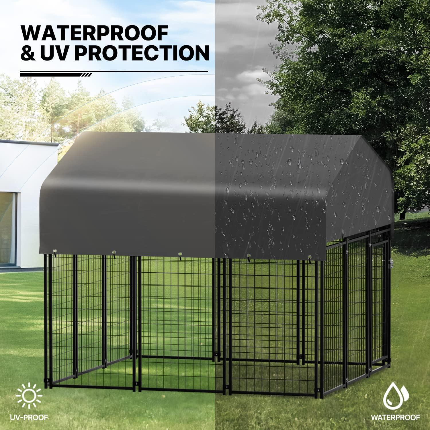 MoNiBloom Large Dog Kennel Outside 7ft x 7.25ft x 6.25ft, 12 Panels Outdoor Dog Pen for Outside with UV Protection Waterproof Cover, Expandable Dog Playpen with Stakes