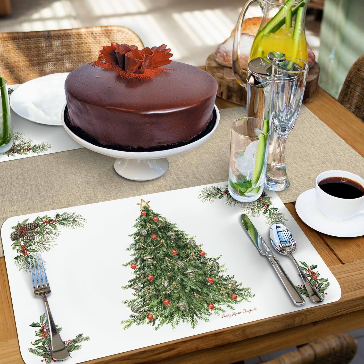 CounterArt "Vintage Christmas Tree" Reversible Easy Care Flexible Plastic Placemat, 4 Pack