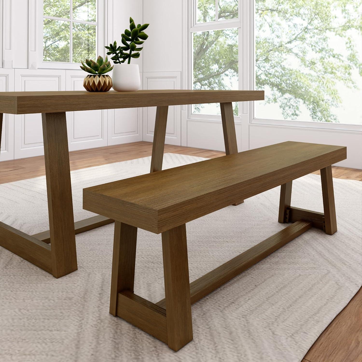 Pecan Wirebrush Solid Wood Farmhouse Dining Bench