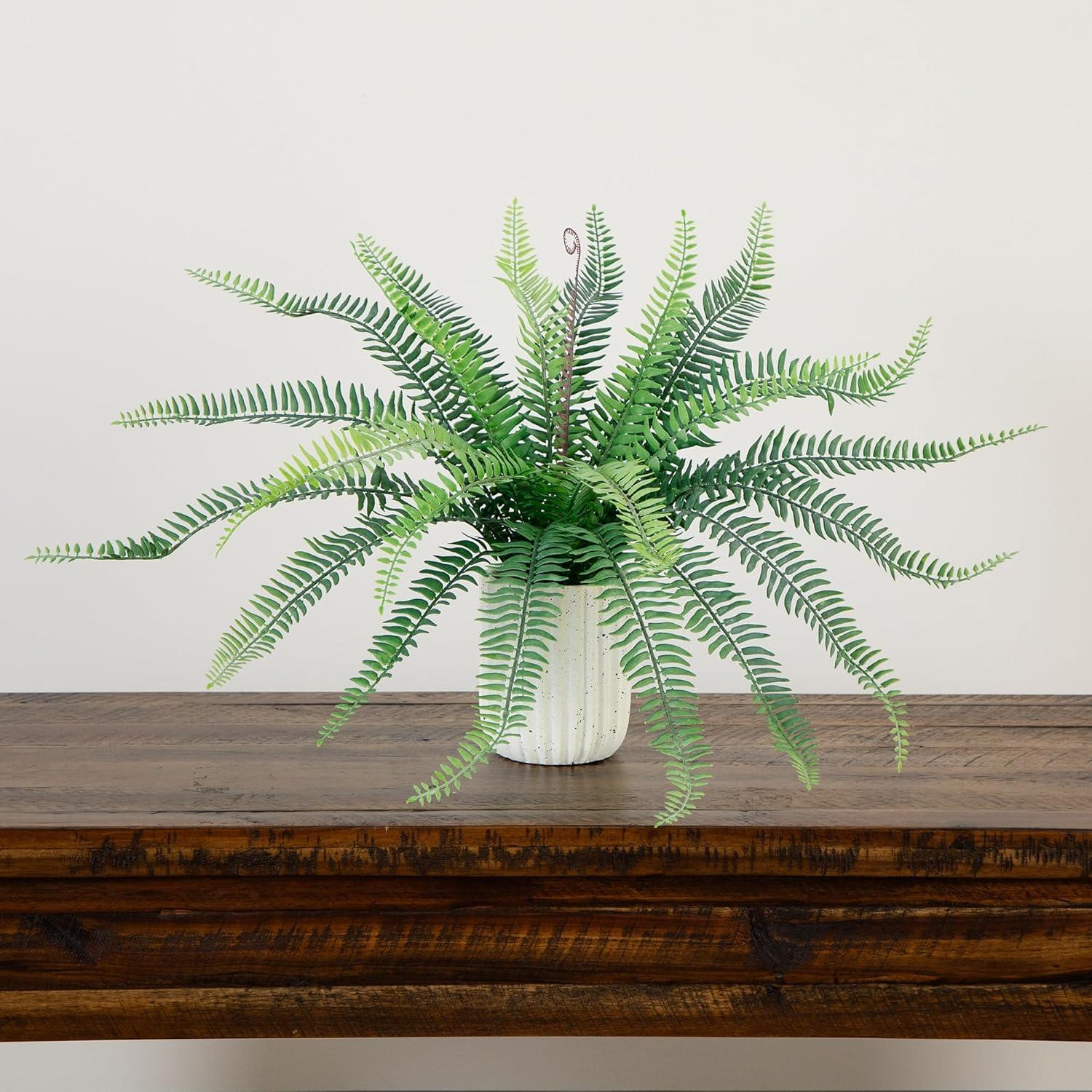 Nearly Natural 16-in Artificial Boston Fern Plant in Decorative Cement Planter