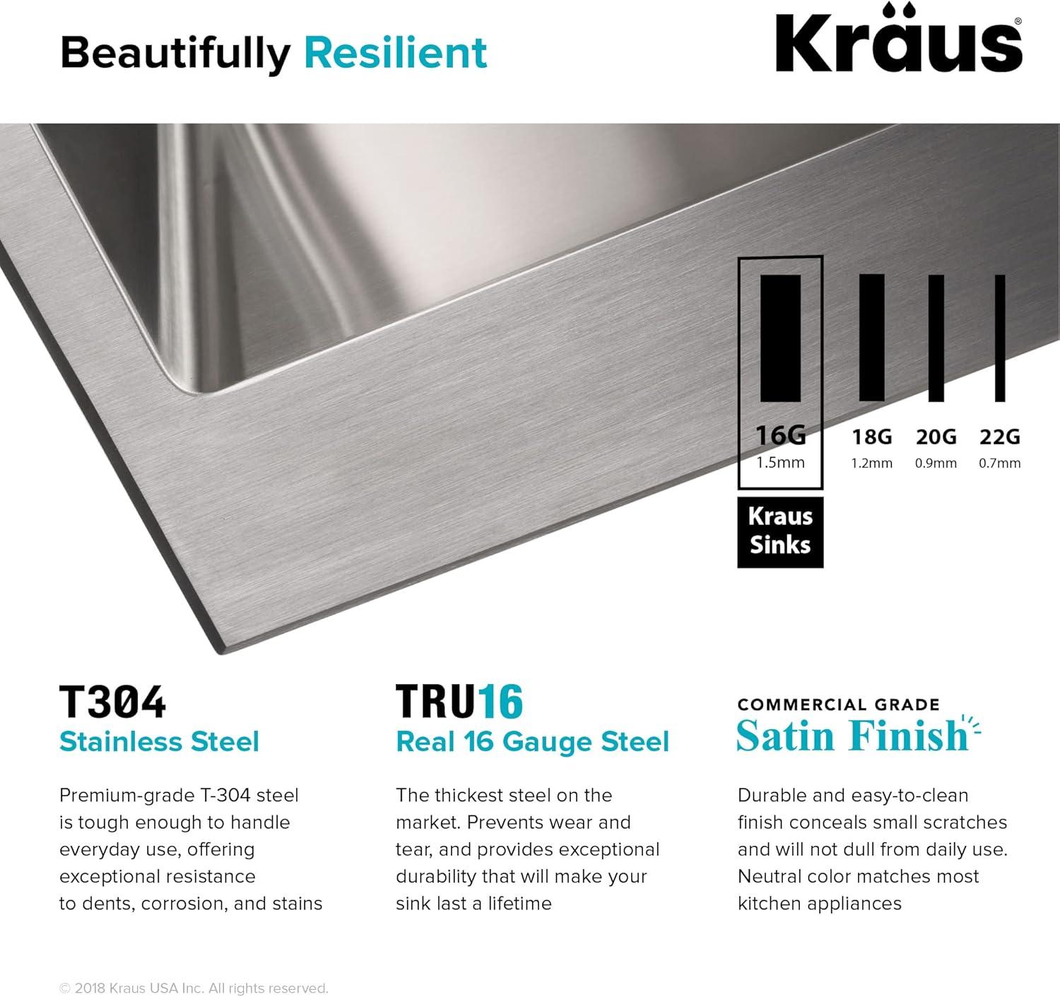 KRAUS Standart PRO Drop In 16 Gauge Bar Stainless Steel Kitchen Sink