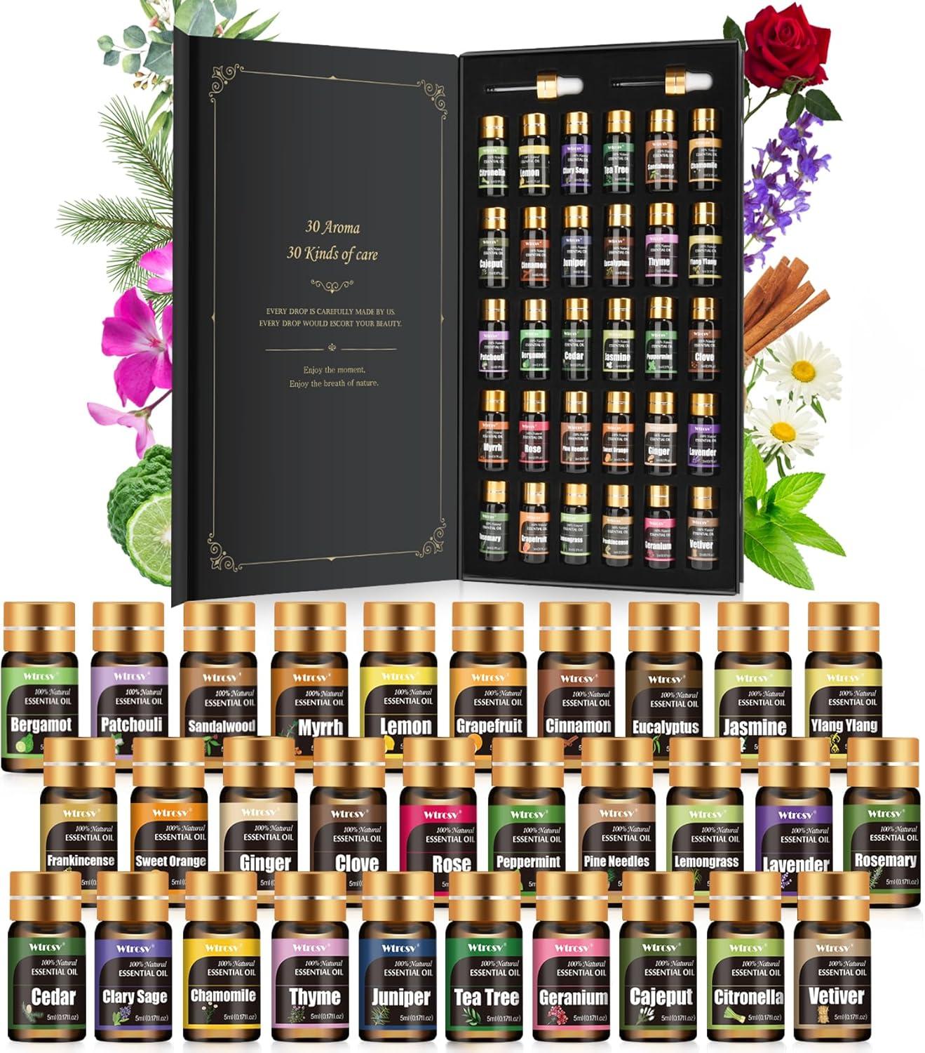 30-Piece Natural Essential Oils Set for Aromatherapy and Diffusers