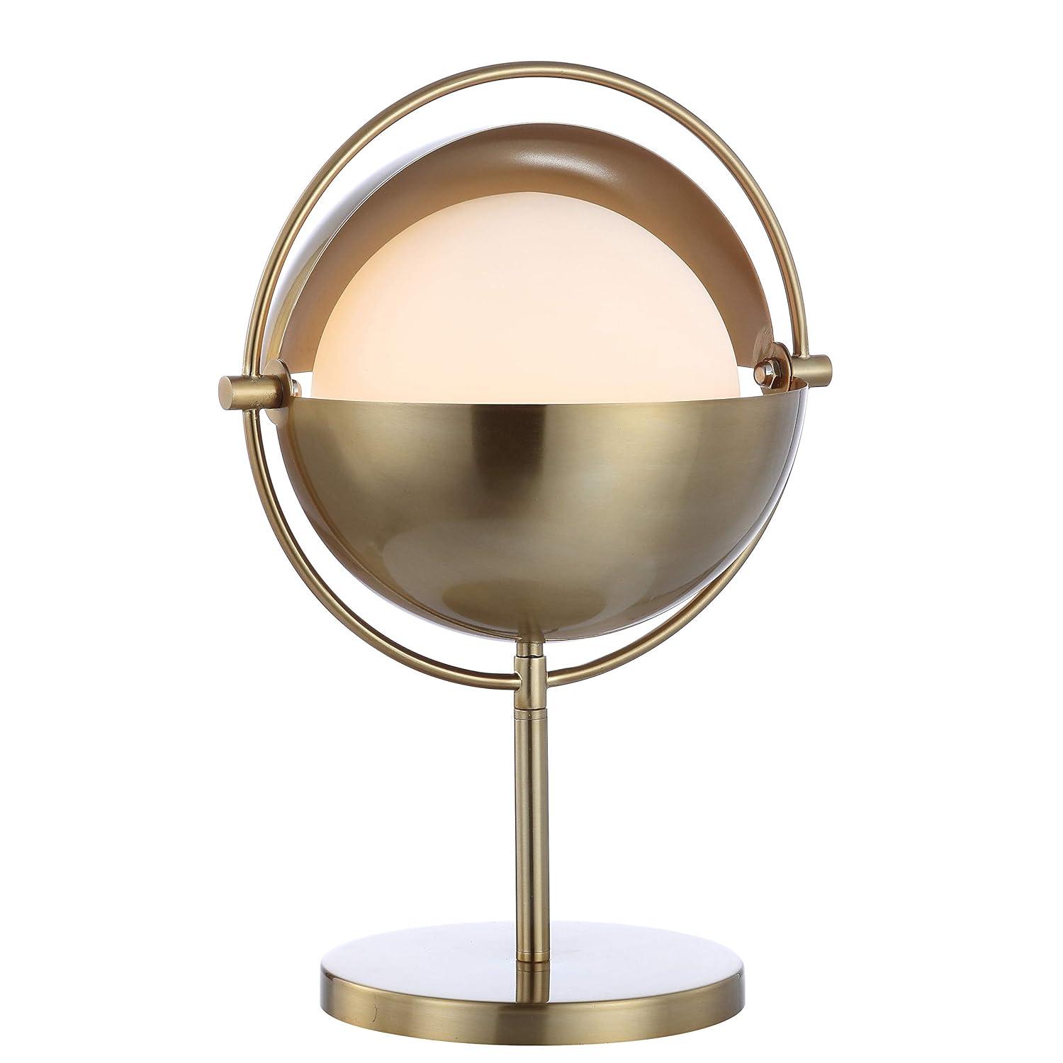 Art Deco-Inspired 17.5" Brass-Gold Globe LED Table Lamp with Frosted Glass