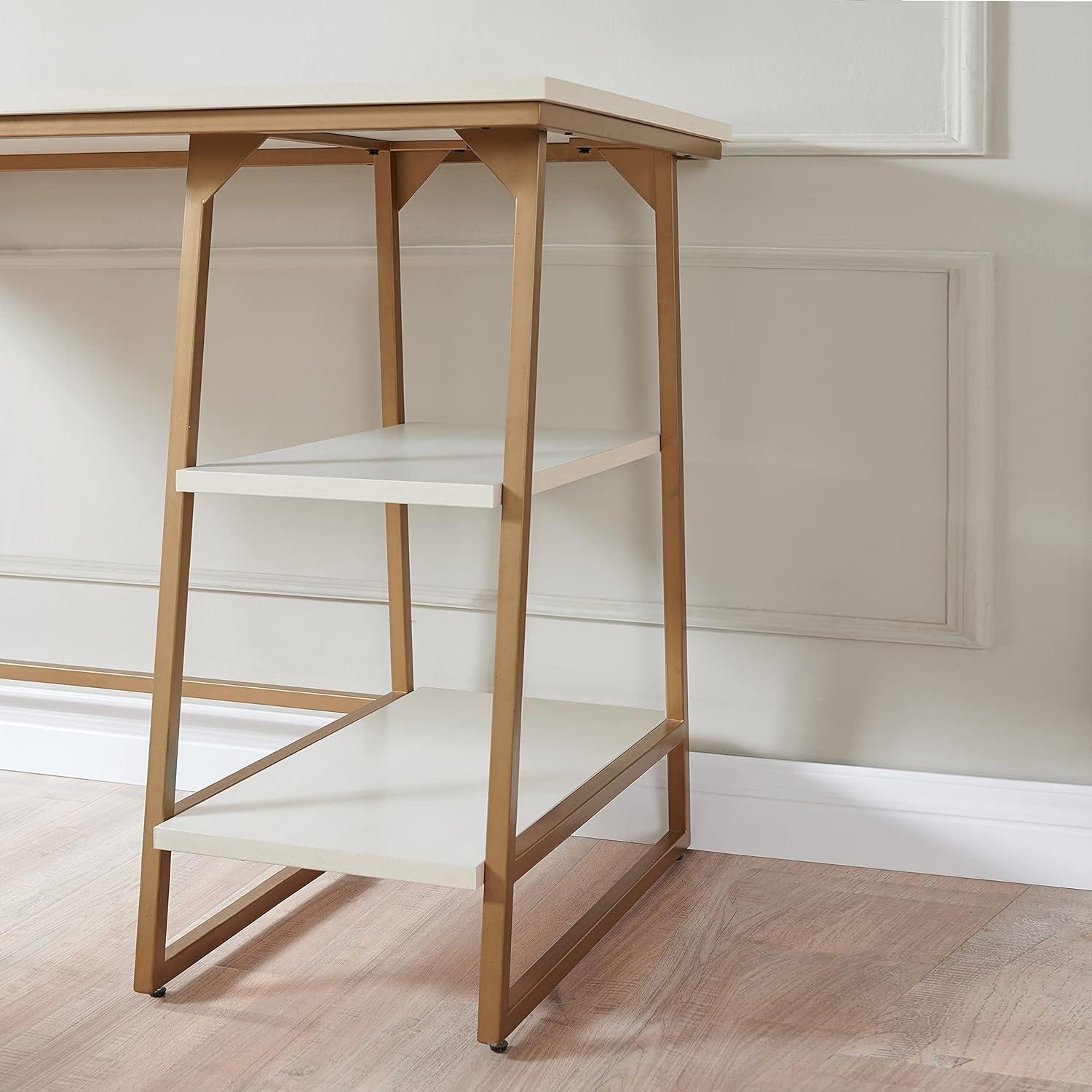 White and Gold Reversible Stepped Tier Shelf Desk