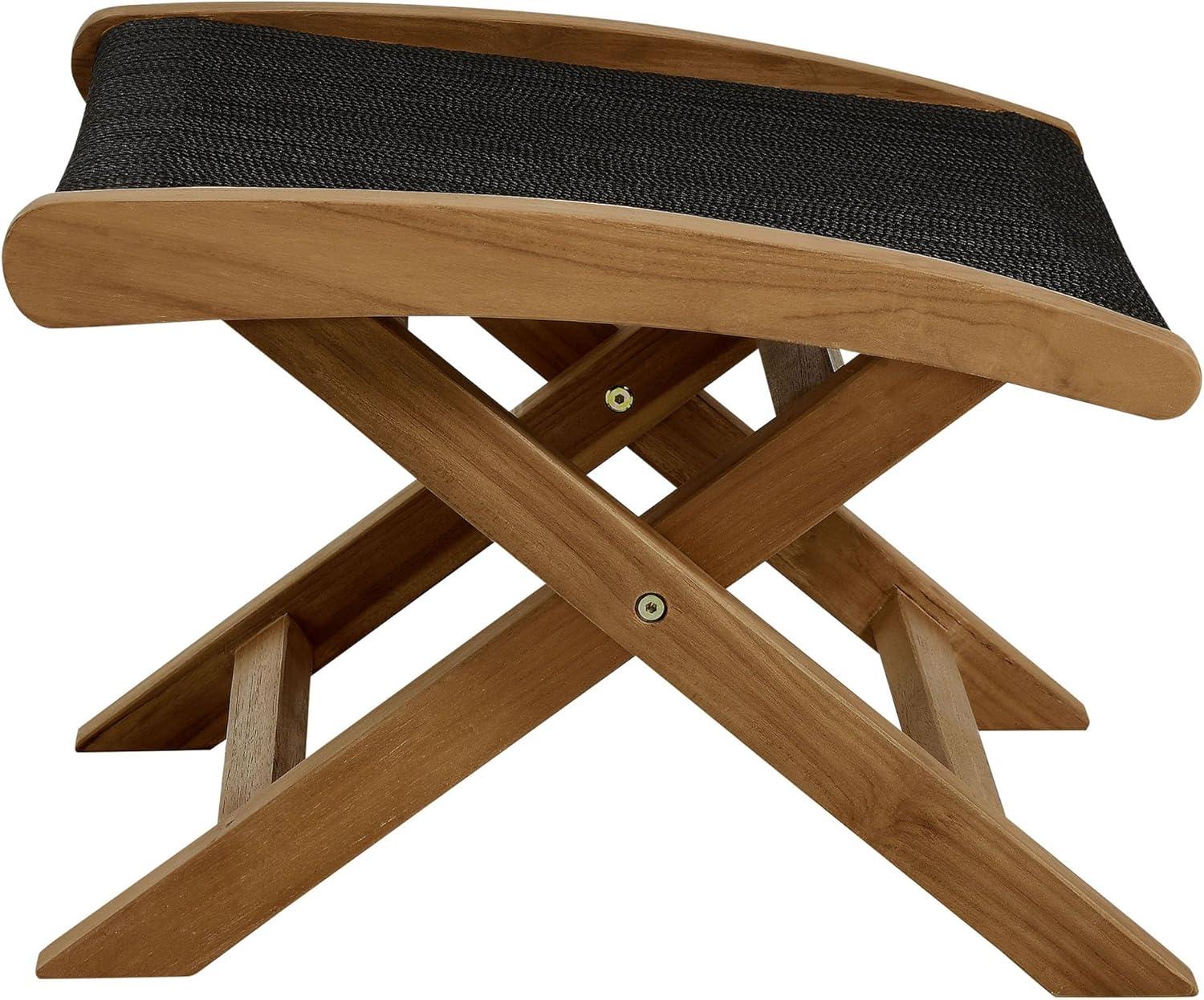 Vienna Natural Teak and Black Rope Folding Outdoor Ottoman