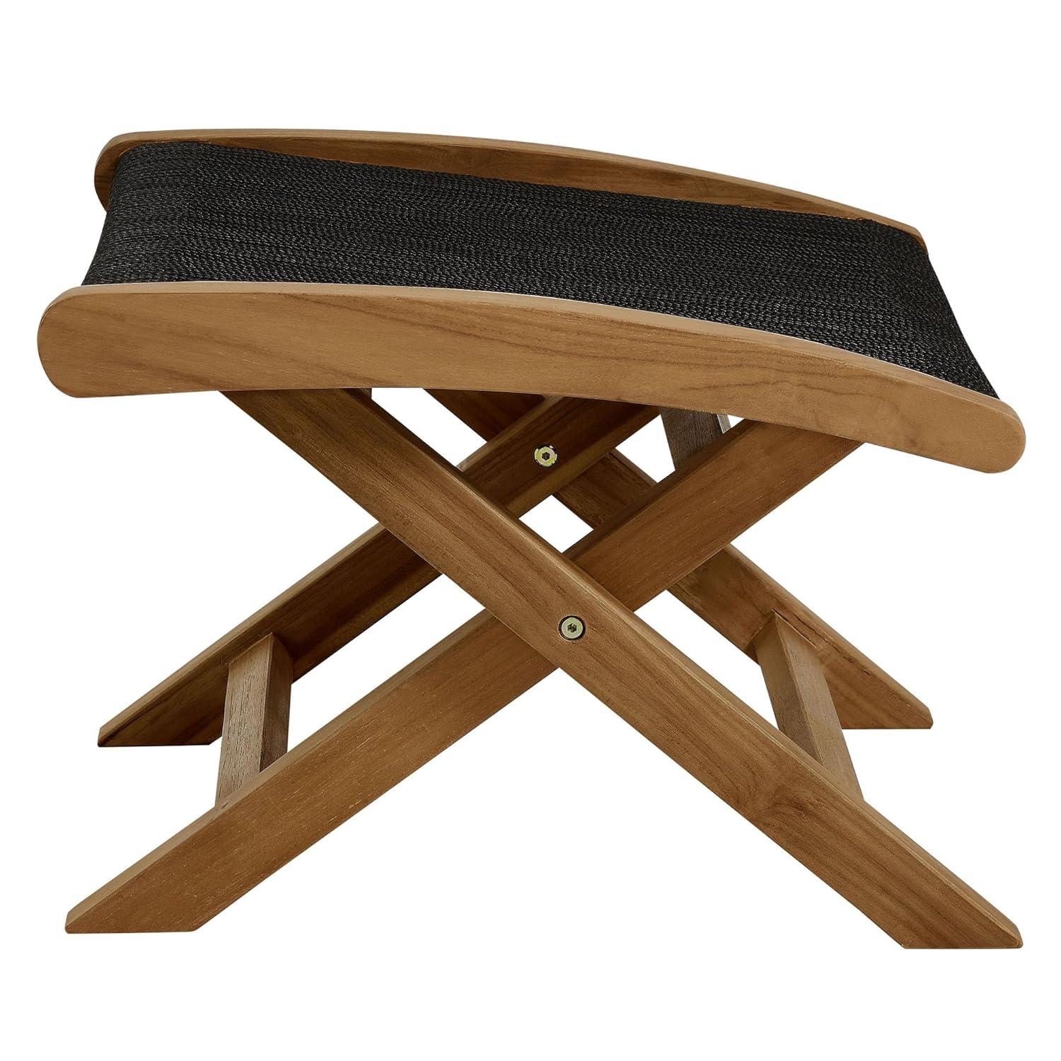 Vienna Natural Teak and Black Rope Folding Outdoor Ottoman