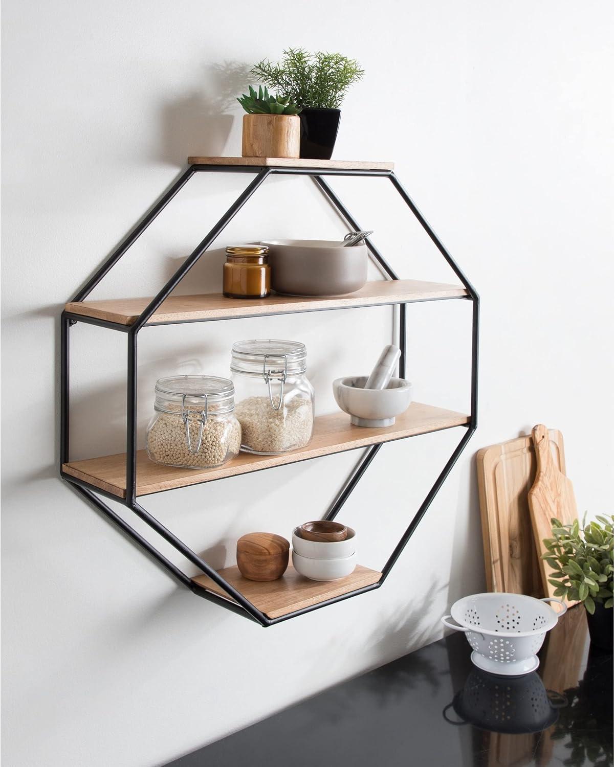 Lintz Rustic Brown Octagon Floating Wall Shelf, 26.25x27.2 in