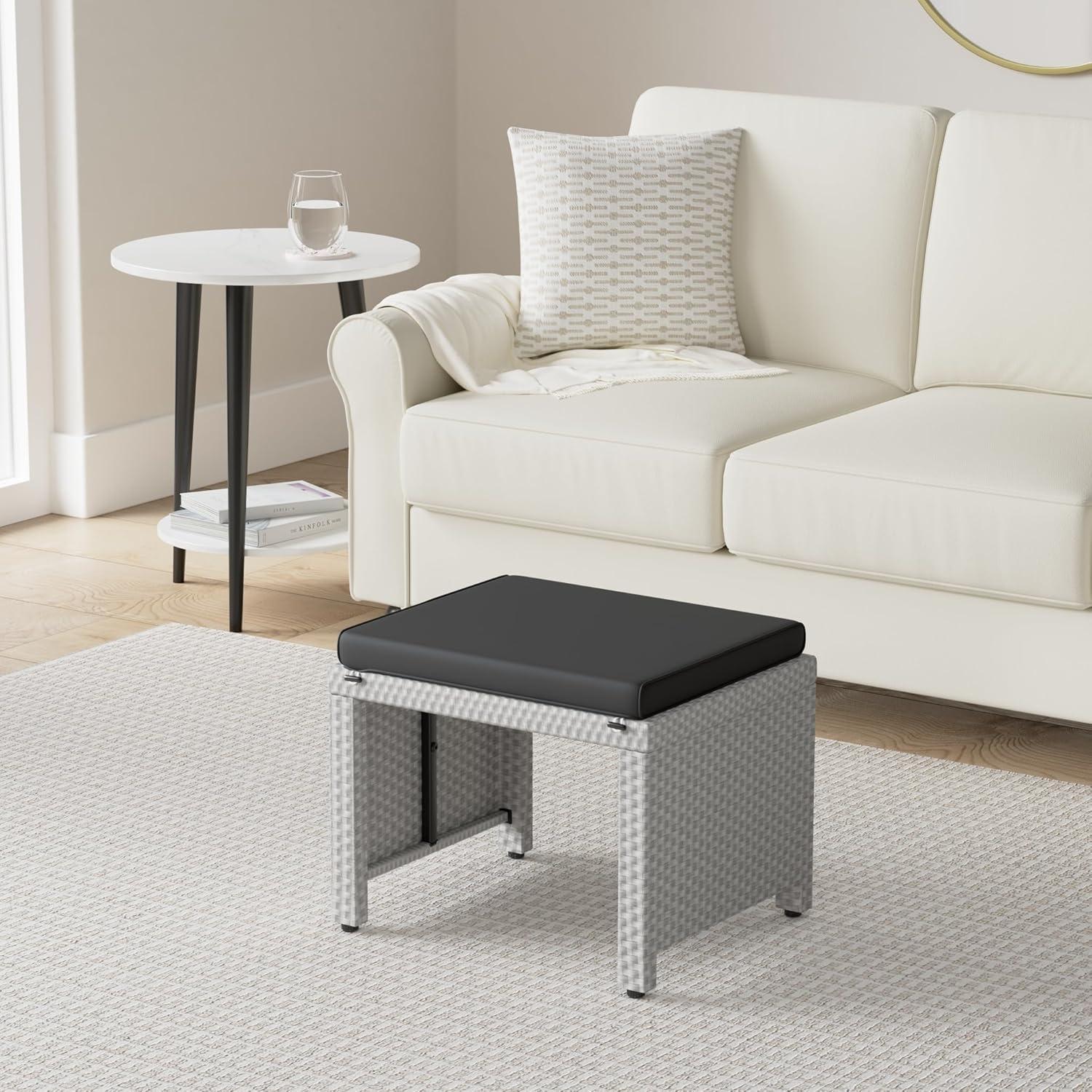 Best Choice Products Set of 2 Multipurpose Patio Wicker Ottomans w/ Removable Cushions - Gray/Black