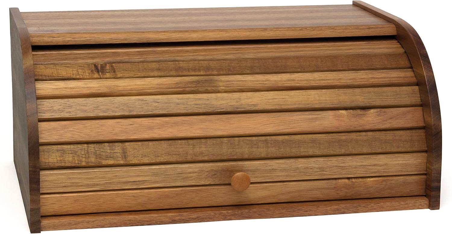 Acacia Wood Rolltop Bread Box with Natural Finish