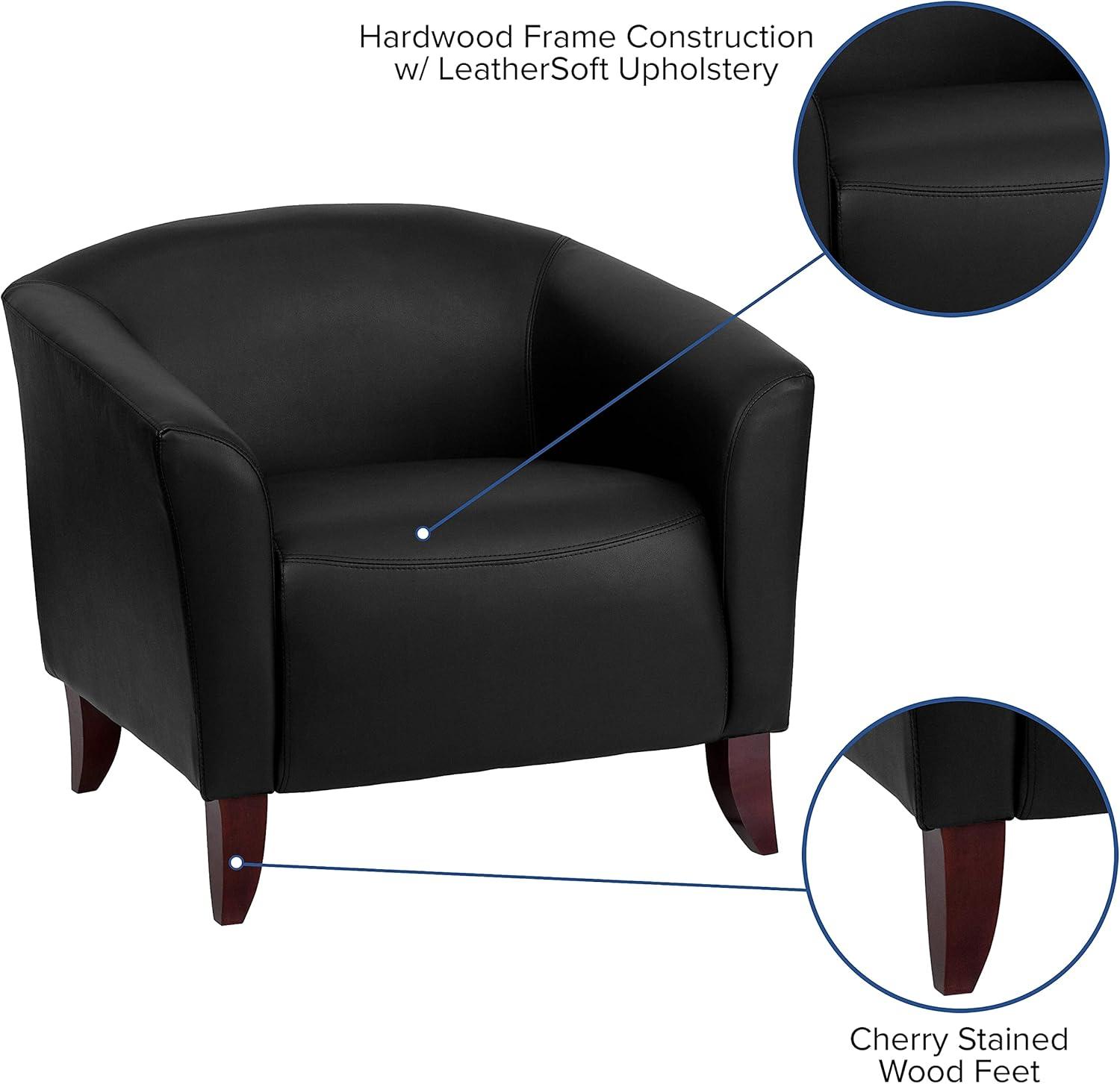 Hercules Imperial Luxe Black Leather Reception Chair with Wood Frame