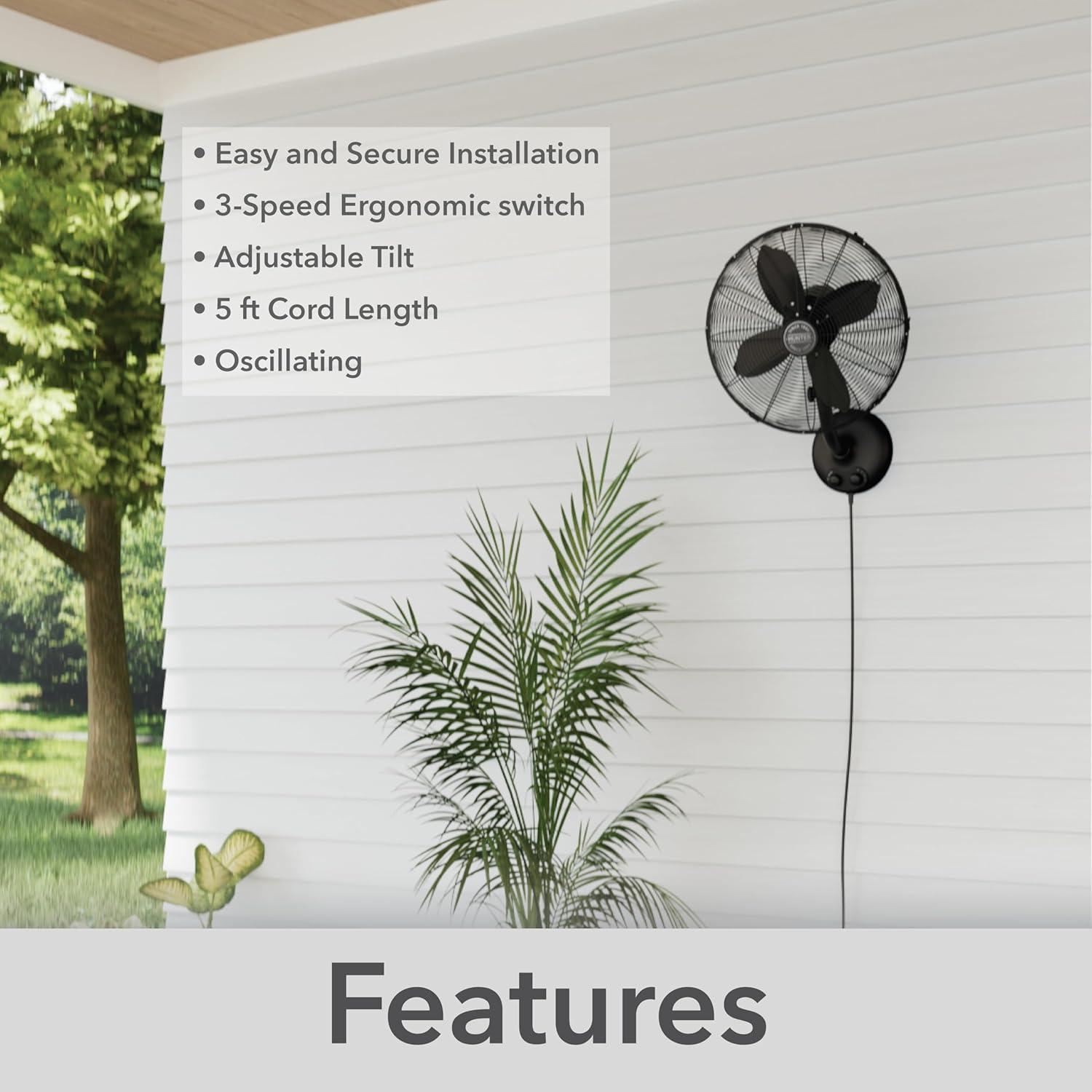 HUNTER - 97318 - Oscillating Wall Mounted Fan 16 inch 3 speeds Classic W16