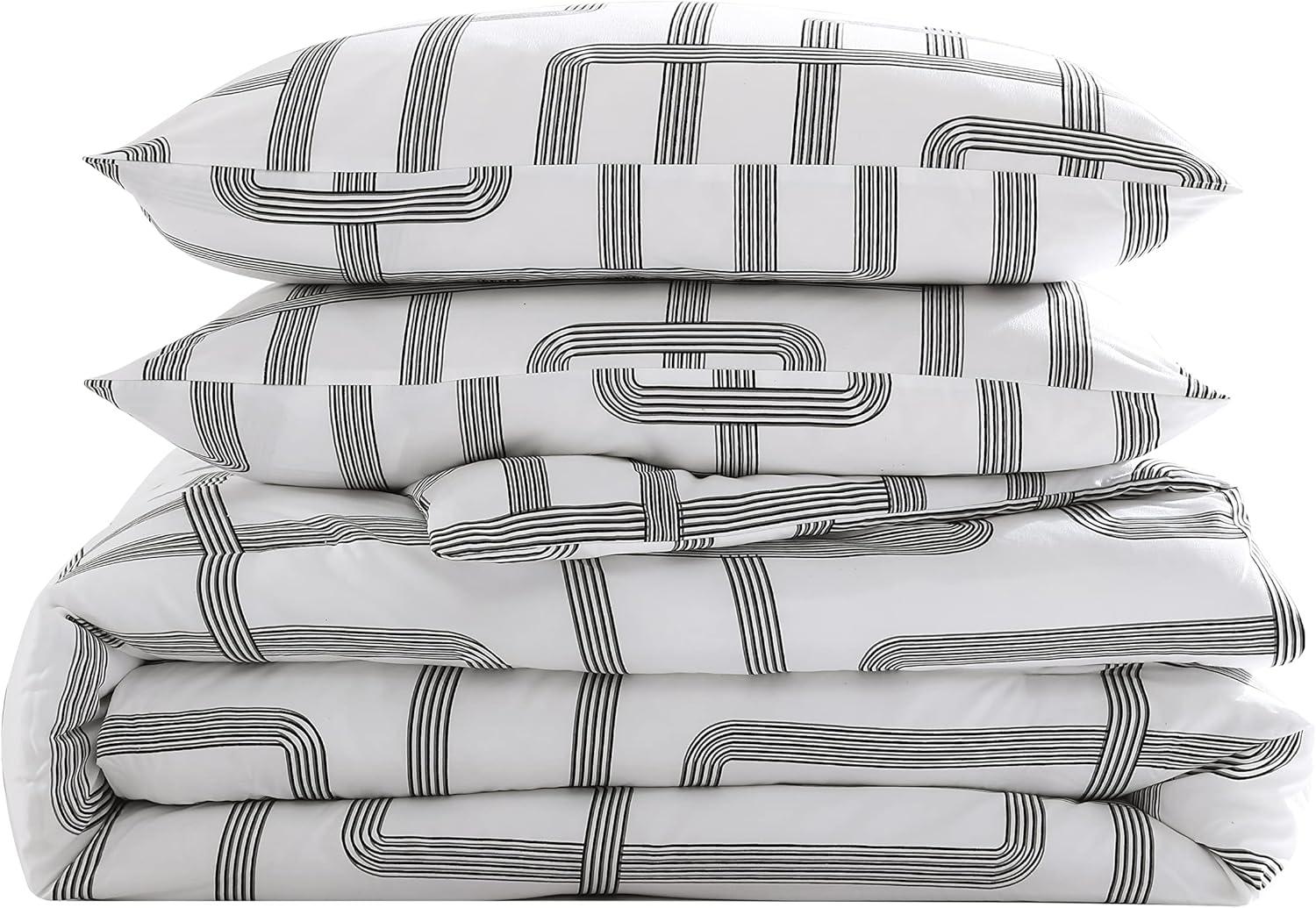 Mainline White/Black Microfiber Reversible Duvet Cover Set