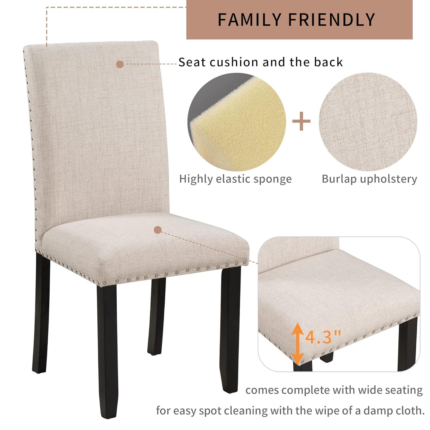 5 Pieces Dining Table Set, Elegant Faux Marble Desk and 4 Upholstered Cushion Chairs, Perfect for Kitchen, Breakfast Nook, Bar, Living Room