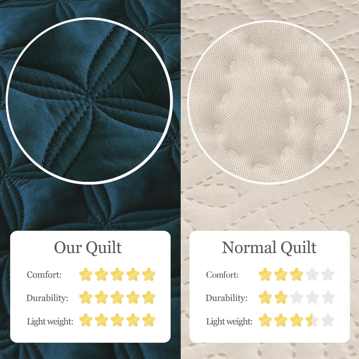 Exclusivo Mezcla Reversible Queen Quilt Set, 3-Piece Lightweight Quilts Soft Bedspreads Bed Coverlets, Navy Blue