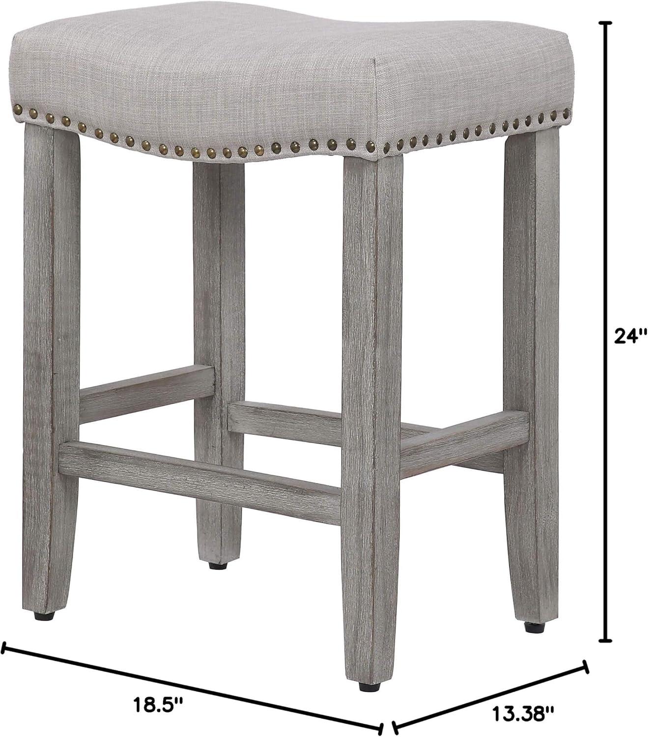 Polytrends Jameson Upholstered Polyester 24" Counter Stool - Gray Legs/ Saddle Seat Antique Gray/Gray Wood Polyester Fabric 250lbs