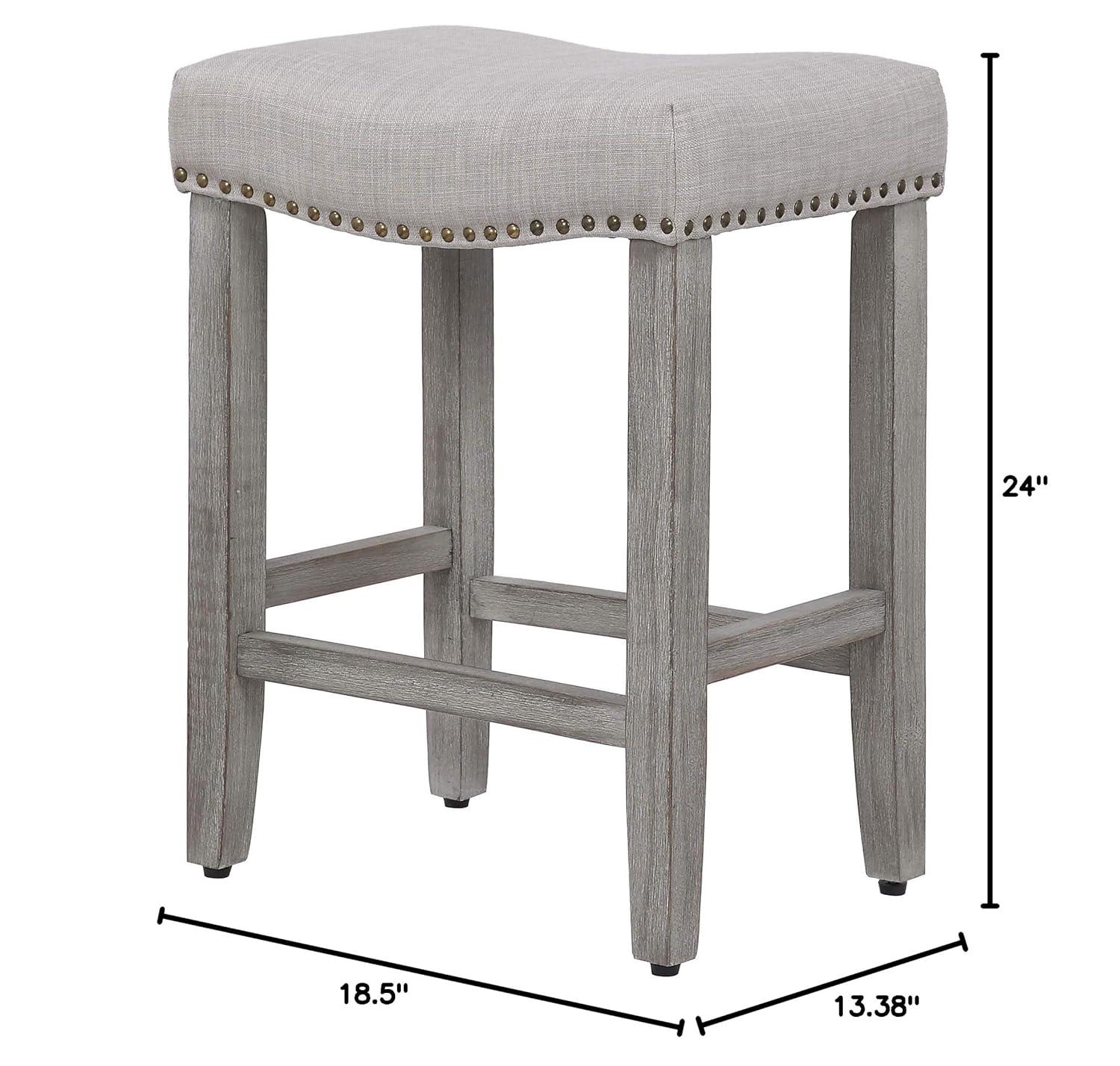 Polytrends Jameson Upholstered Polyester 24" Counter Stool - Gray Legs/ Saddle Seat Antique Gray/Gray Wood Polyester Fabric 250lbs