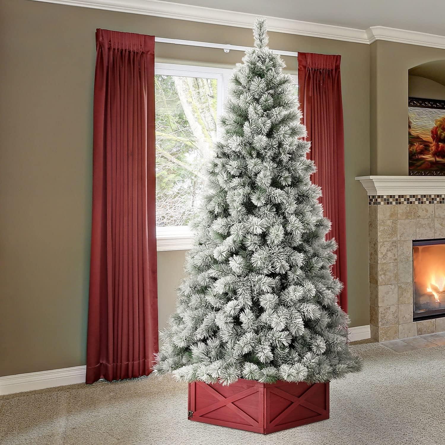 Glitz Design Glitzhome 9ft Pre-Lit Snow Flocked Artificial Pine Christmas Tree With 900 Warm White