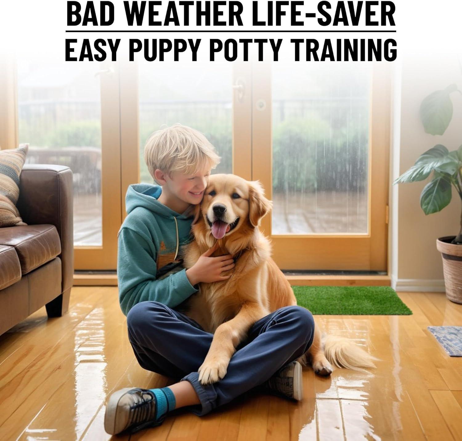 Ottomanson Pet Training Non-Slip Indoor/Outdoor Tray with Reusable Grass Pad