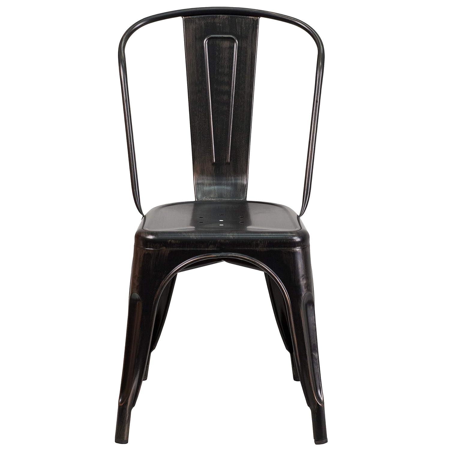 Flash Furniture Commercial Grade Black-Antique Gold Metal Indoor-Outdoor Stackable Chair