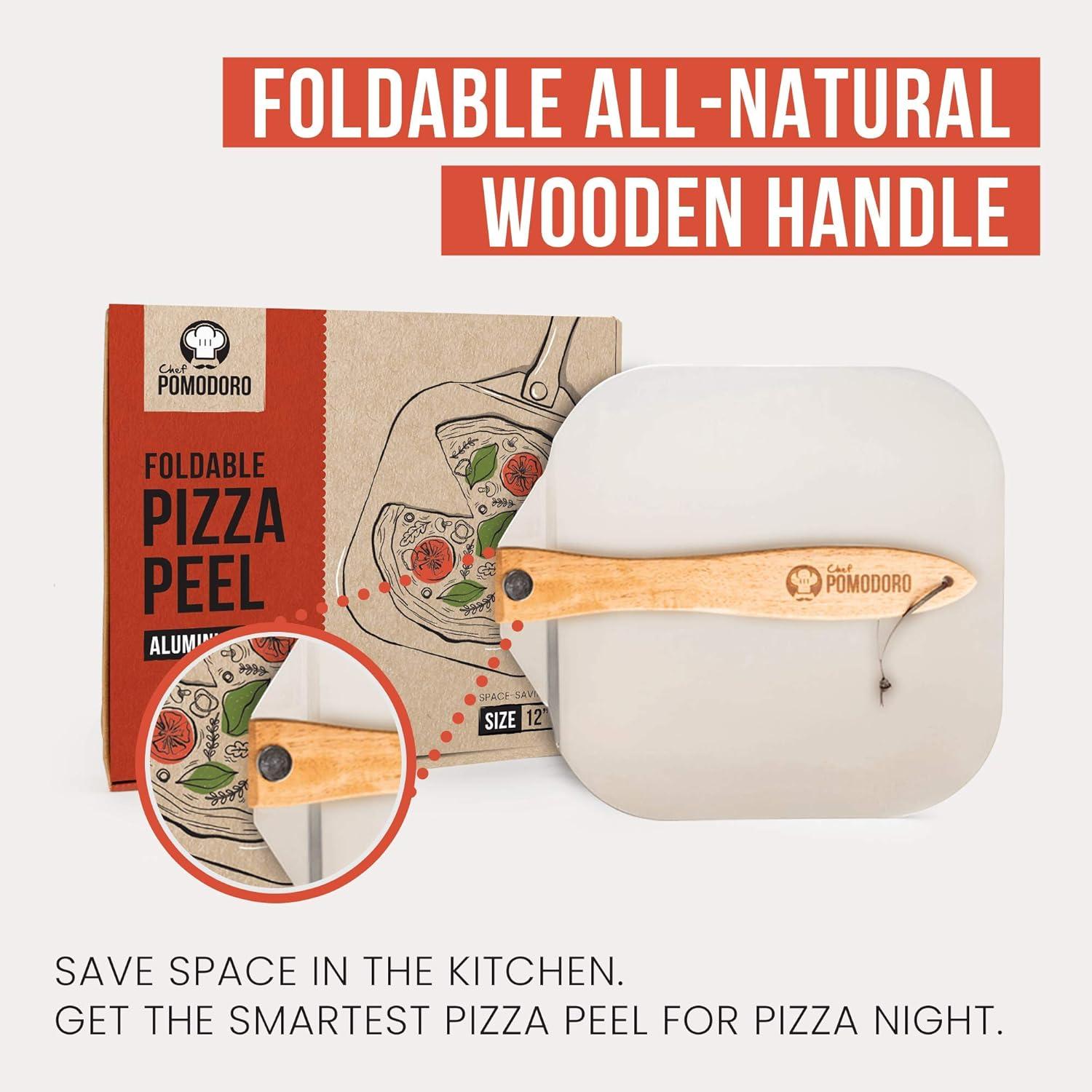Chef Pomodoro Pizza Peel 12x14" & 14" Stainless Steel Pizza Rocker Cutter Set - Metal Pizza Peel Paddle, Pizza Spatula Paddle, Pizza Cutter Rocker Blade