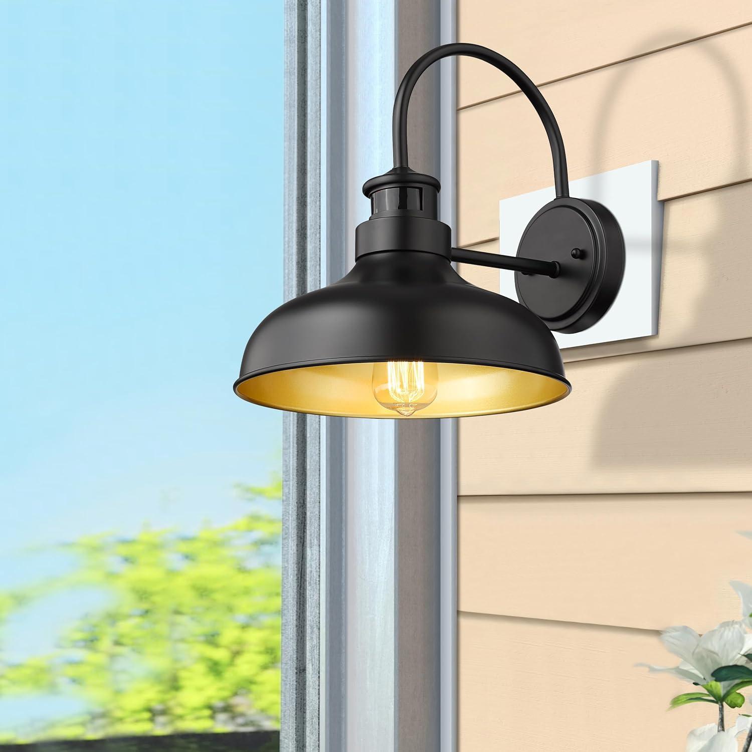 Bestshared Motion Sensor Farmhouse Wall Lights, Dusk to Dawn Wall Sconce, Exterior Wall Lighting Fixture, Outdoor Barn Lights, Porch Gooseneck Wall Mounted Light (1 Pack)