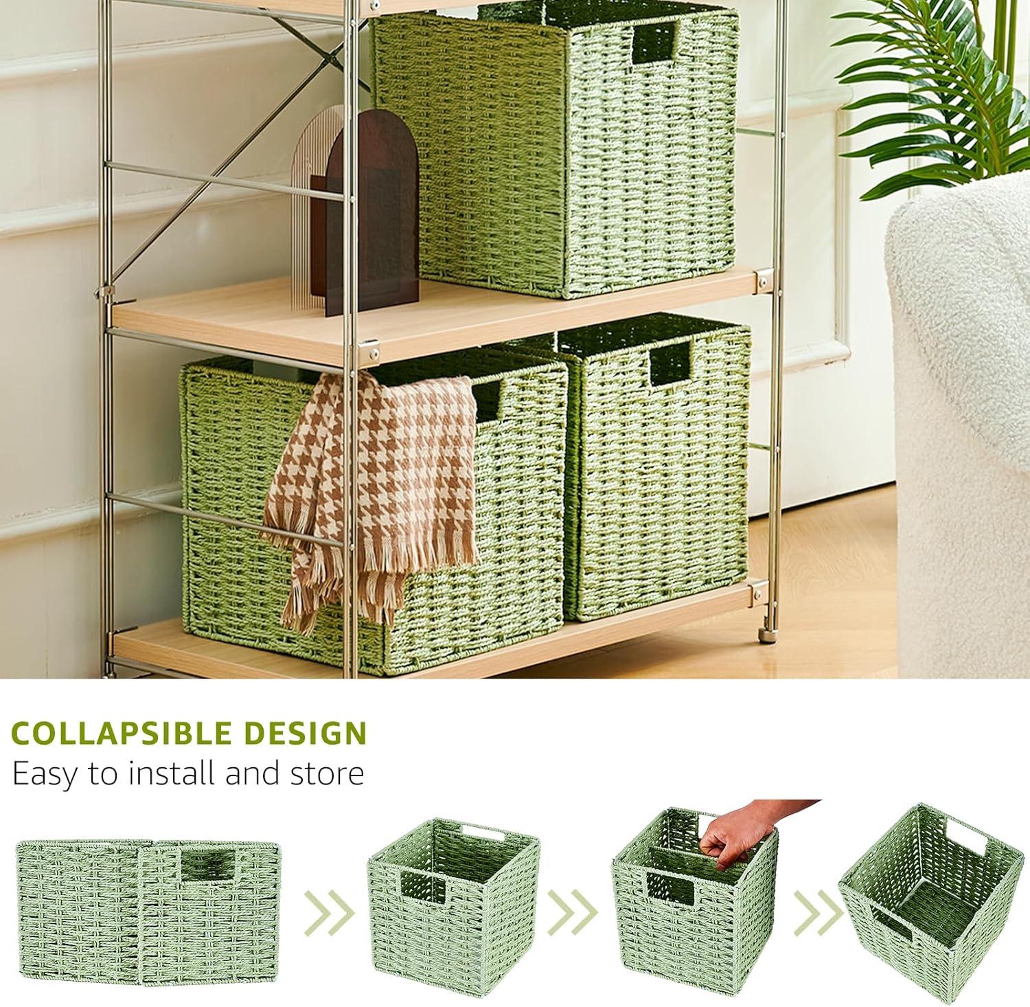 Rectangular Natural Water Hyacinth Hand Woven Rattan Wicker Storage Basket Set with Iron Wire Frame