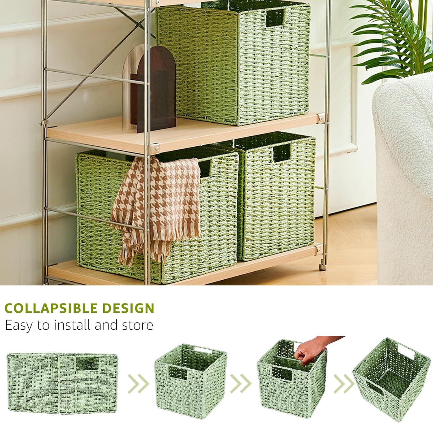 Rectangular Natural Water Hyacinth Hand Woven Rattan Wicker Storage Basket Set with Iron Wire Frame