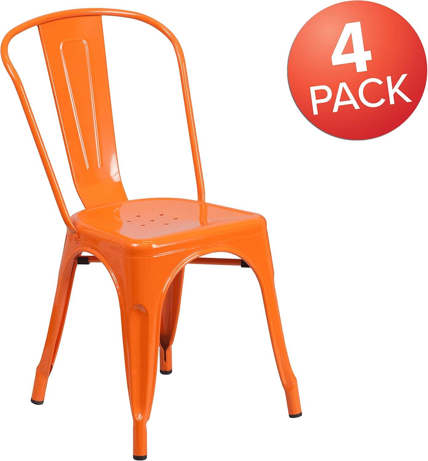 Flash Furniture Hucheson Metal Indoor-Outdoor Stackable Chair - Restaurant Chair - Bistro Chair (Set of 4)