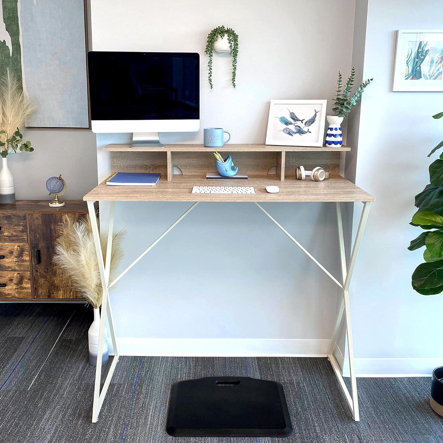 Maple Woodgrain 52" Modern Standing Desk with Storage Cubbies