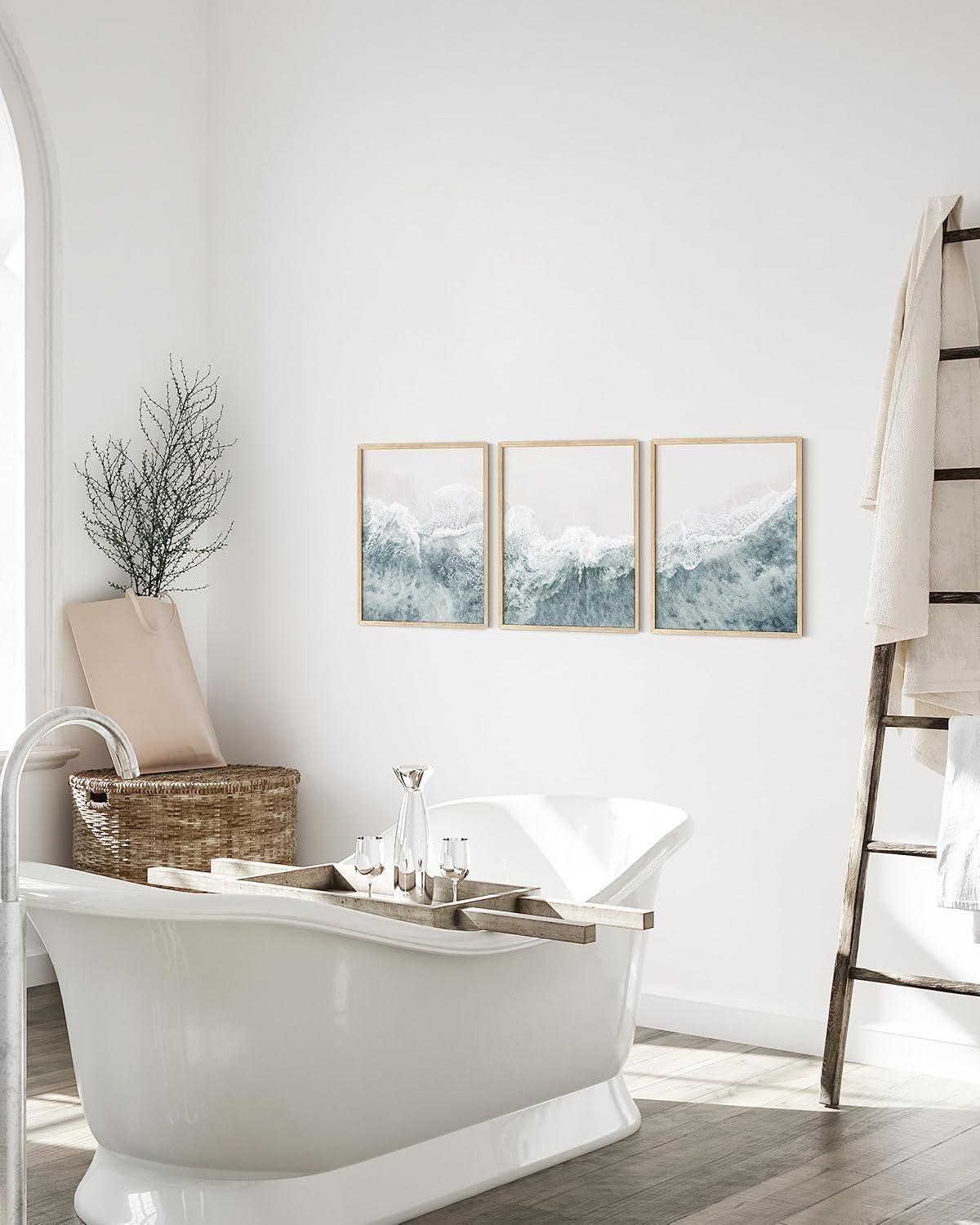 Haus and Hues Beach Wall Decor - Set of 3 Beach Pictures Wall Art, Ocean Wall Art, Coastal Wall Art, Nature Wall Art, Modern Wall Art, Beach Poster, Framed Wall Art For Living Room(Framed Beige 12x16)