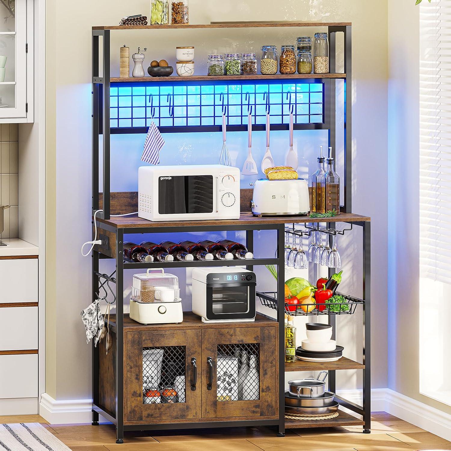 Monvane Kitchen Baker's Rack with Drawer Storage Shelf Microwave Cart Oven Stand Coffee Bar,Brown