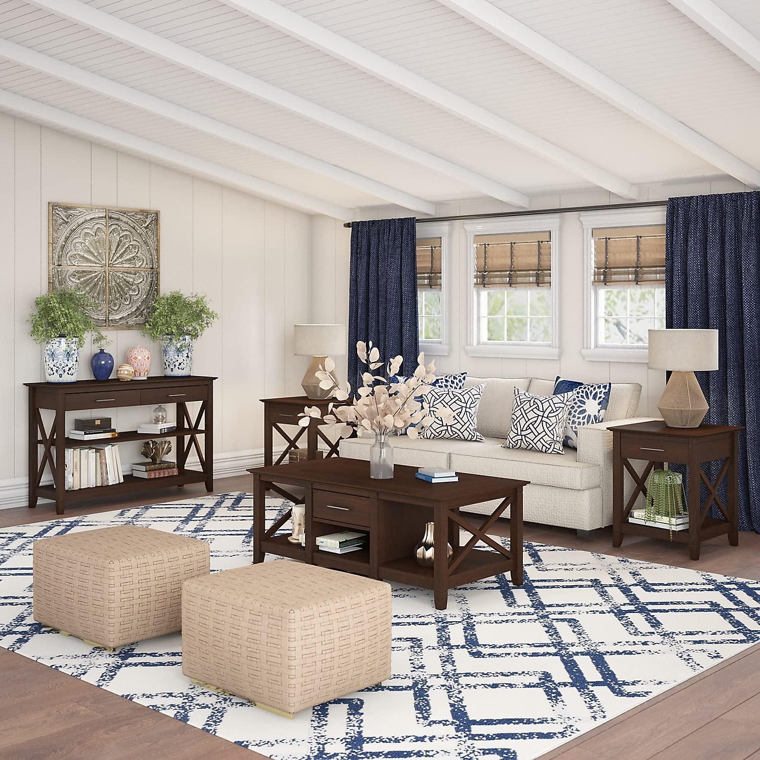 Bush Furniture Key West Console Table with Drawers and Shelves in Bing Cherry