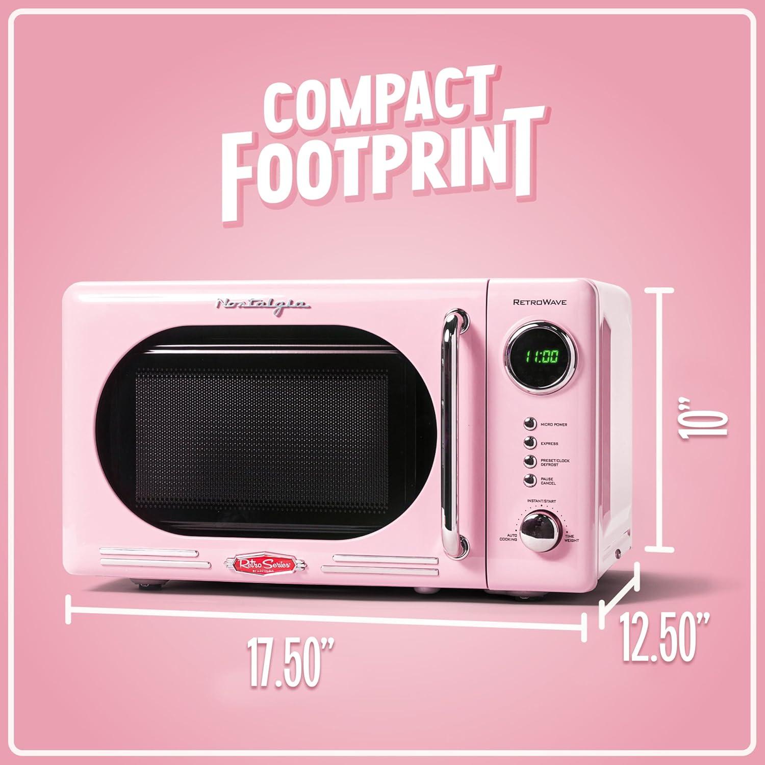 Nostalgia Retro Microwave for Countertop 0.7 cu ft Vintage Microwave, Pink