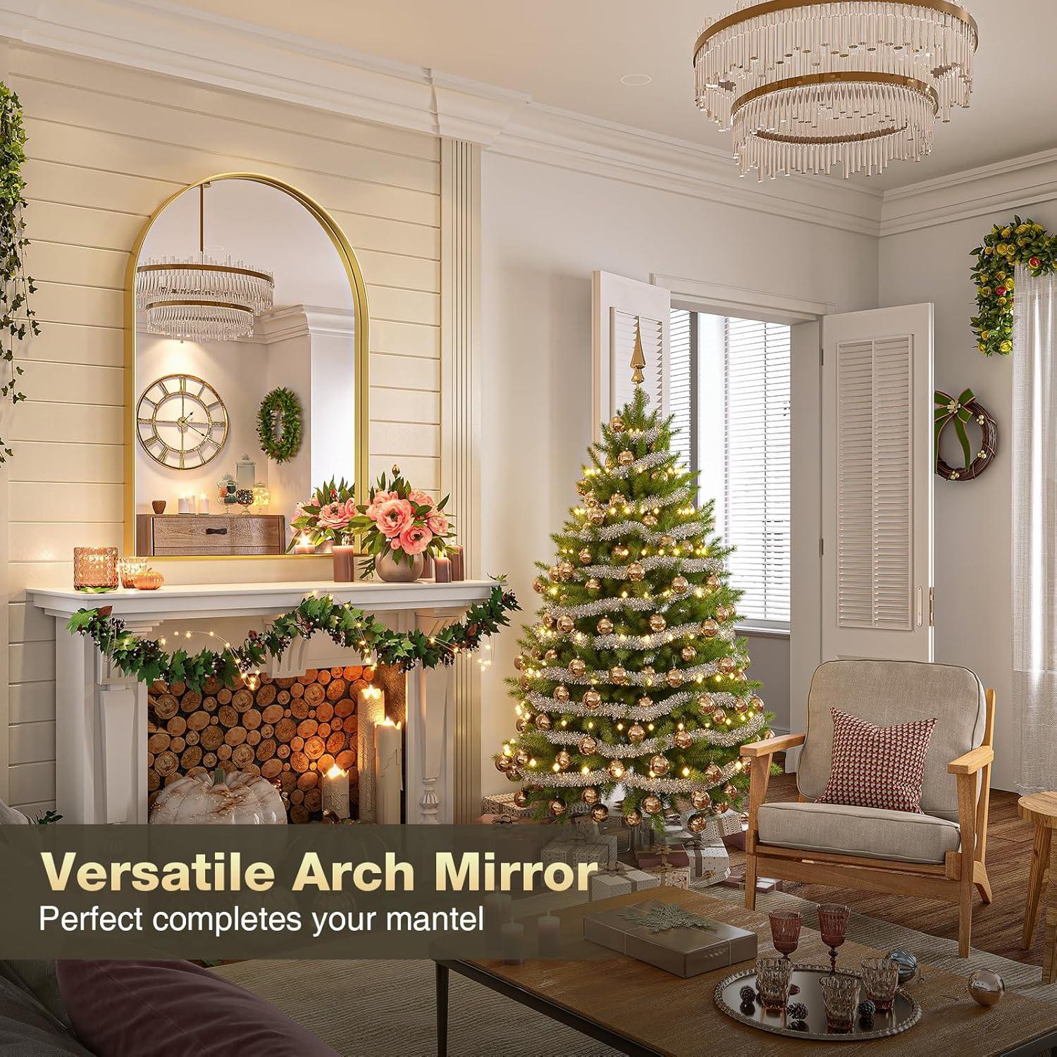 Arch Bathroom Mirror, 20x30 inch Arched Bathroom Mirror/Wall Mounted Vanity Mirror - Arch Metal Frame Wall Mirror for Bathroom Bedroom Living Room, Gold