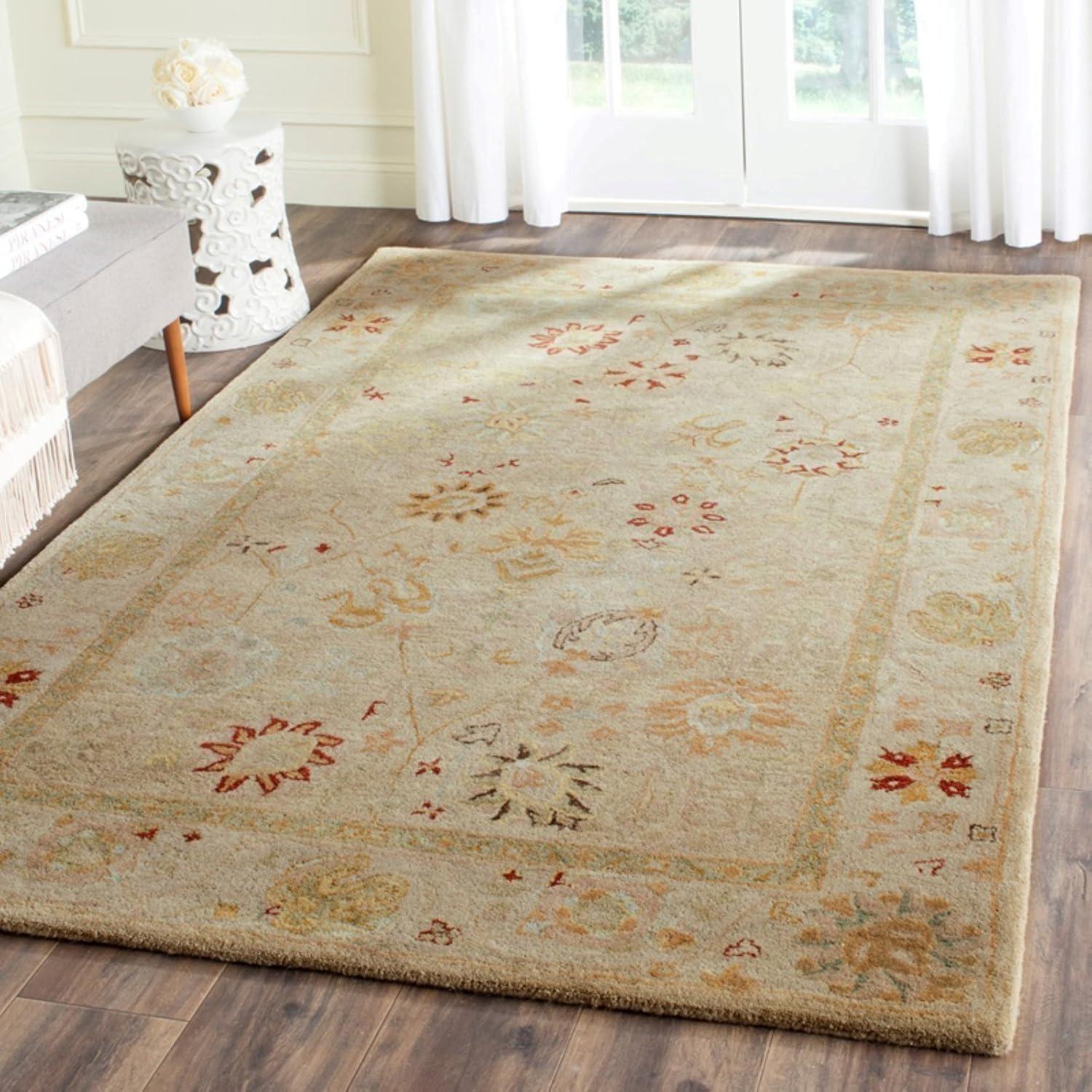 SAFAVIEH Antiquity Whitaker Floral Bordered Wool Area Rug, Taupe/Beige, 9'6" x 13'6"