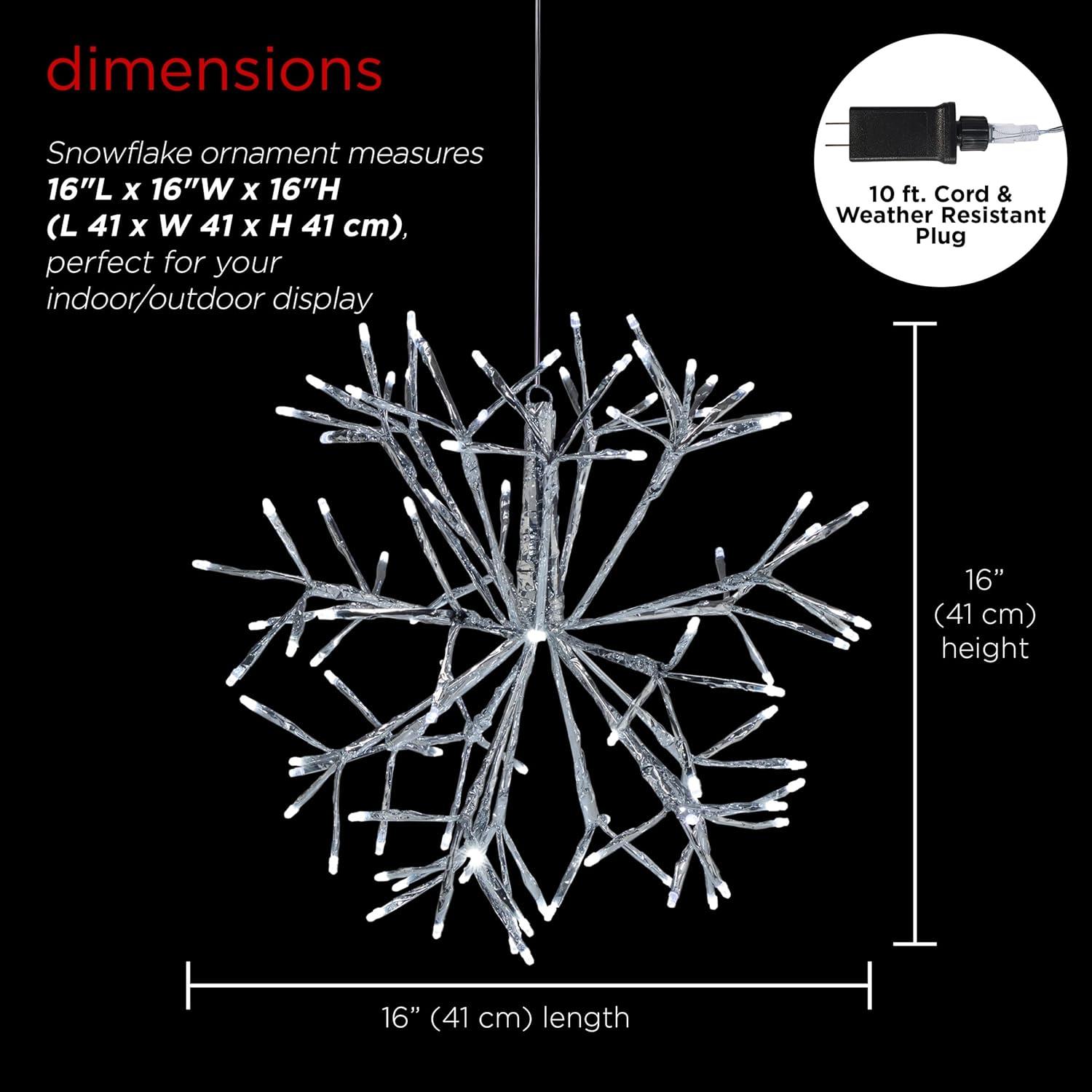 16" Cool White LED Hanging Snowflake Ornament