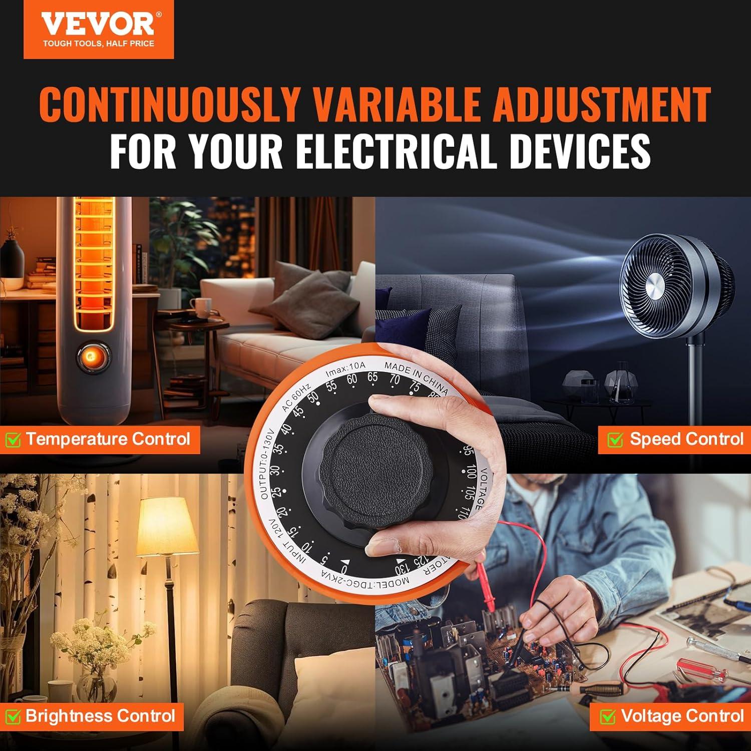 VEVOR VEVOR 500VA Auto Variable Voltage Transformer, 15.3 Amp, 110V Input 0-130V Output AC Voltag KBBYQZZBS5002NBX7V1