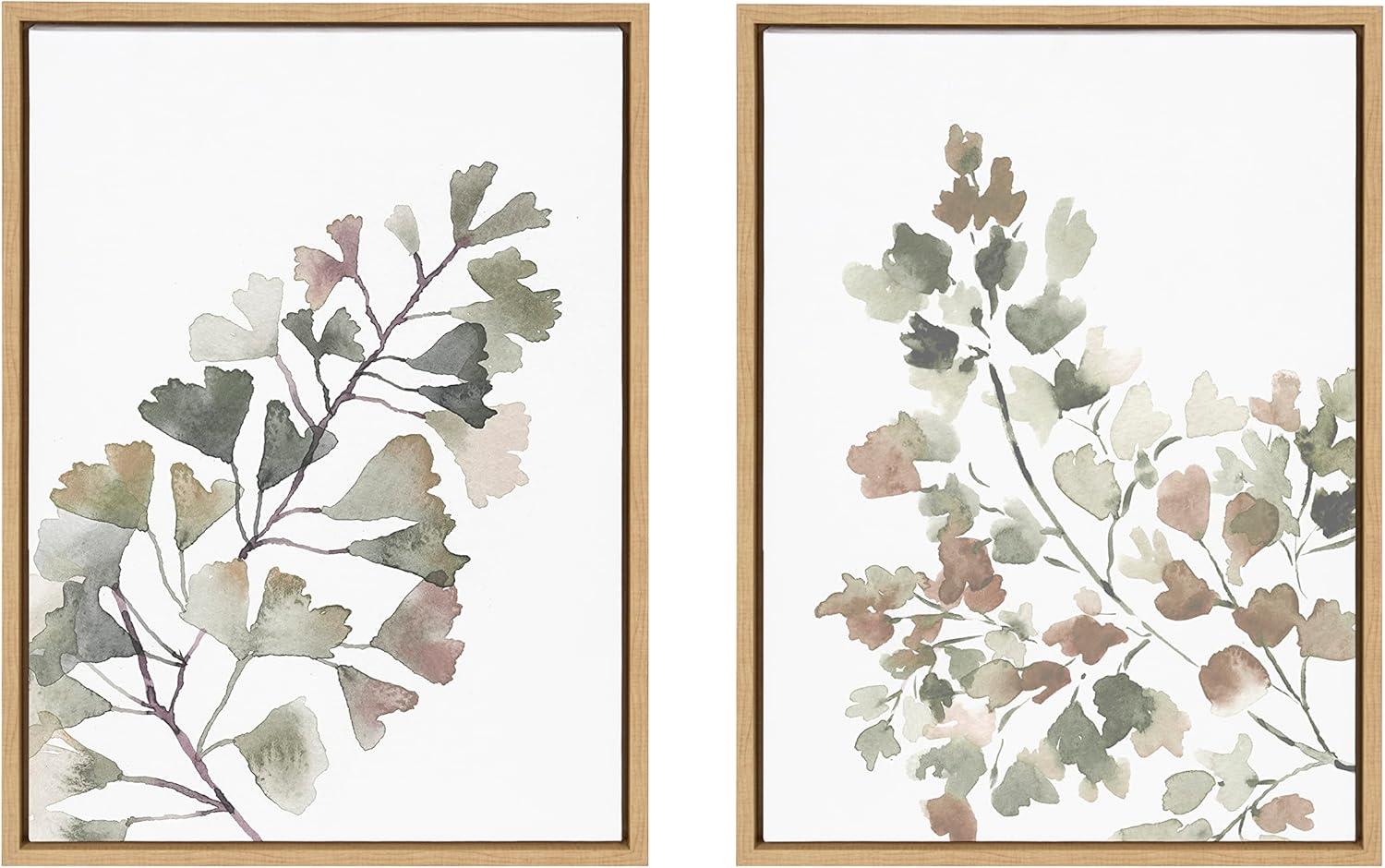 Kate and Laurel Sylvie Botanical Soft Splitfern and Botanical Soft Maiden Framed Canvas by Sara Berrenson, 2 Piece 18x24, Natural