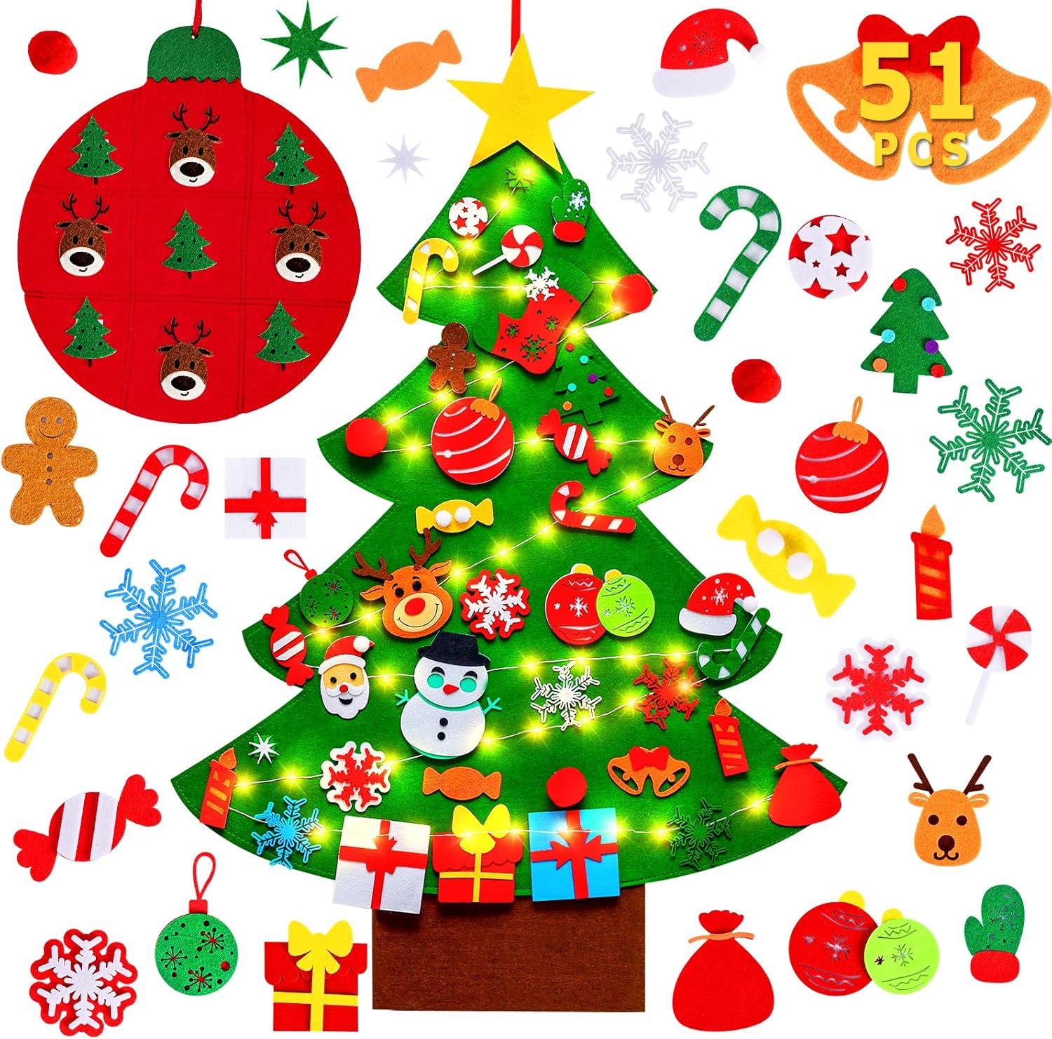 Max Fun DIY Felt Christmas Tree Set Plus Tic-Tac-Toe Games for Kids Toddlers Wall Hanging Decorations Felt Craft Kits for Xmas Party Favors