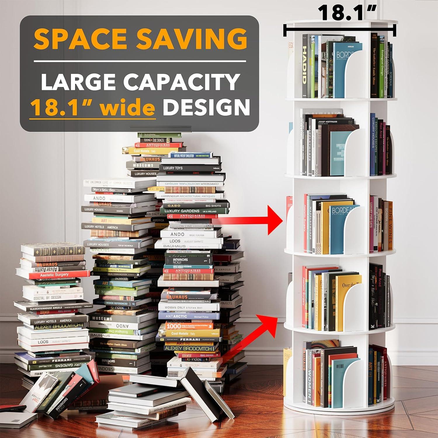 SpaceAid Rotating Bookshelf Tower, 360° Spinning Bookcase Lazy Susan, Revolving Round Carousel For Book Storage, Vertical Turning Spiral Corner Organizer