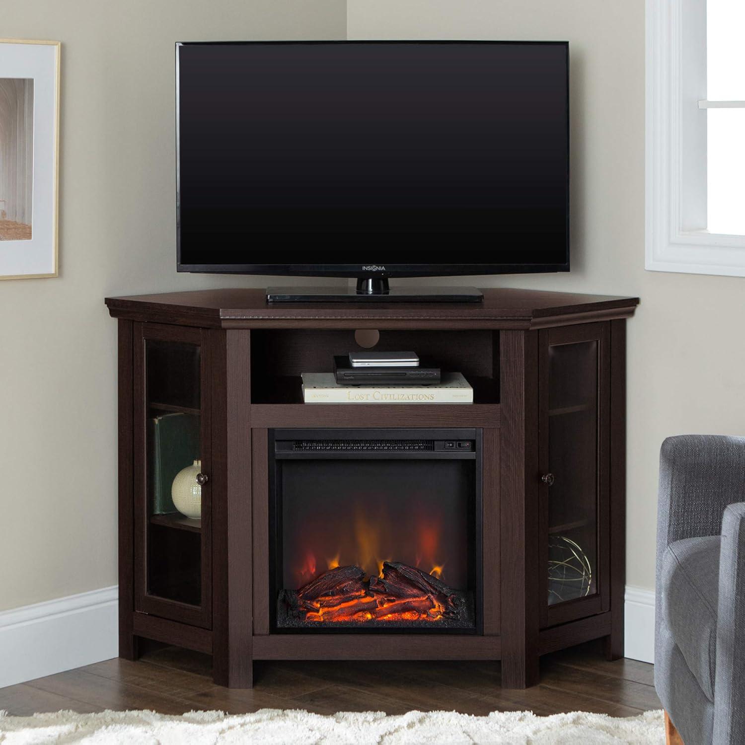 Walker Edison Black Corner Fireplace TV Stand for TVs Up to 50"