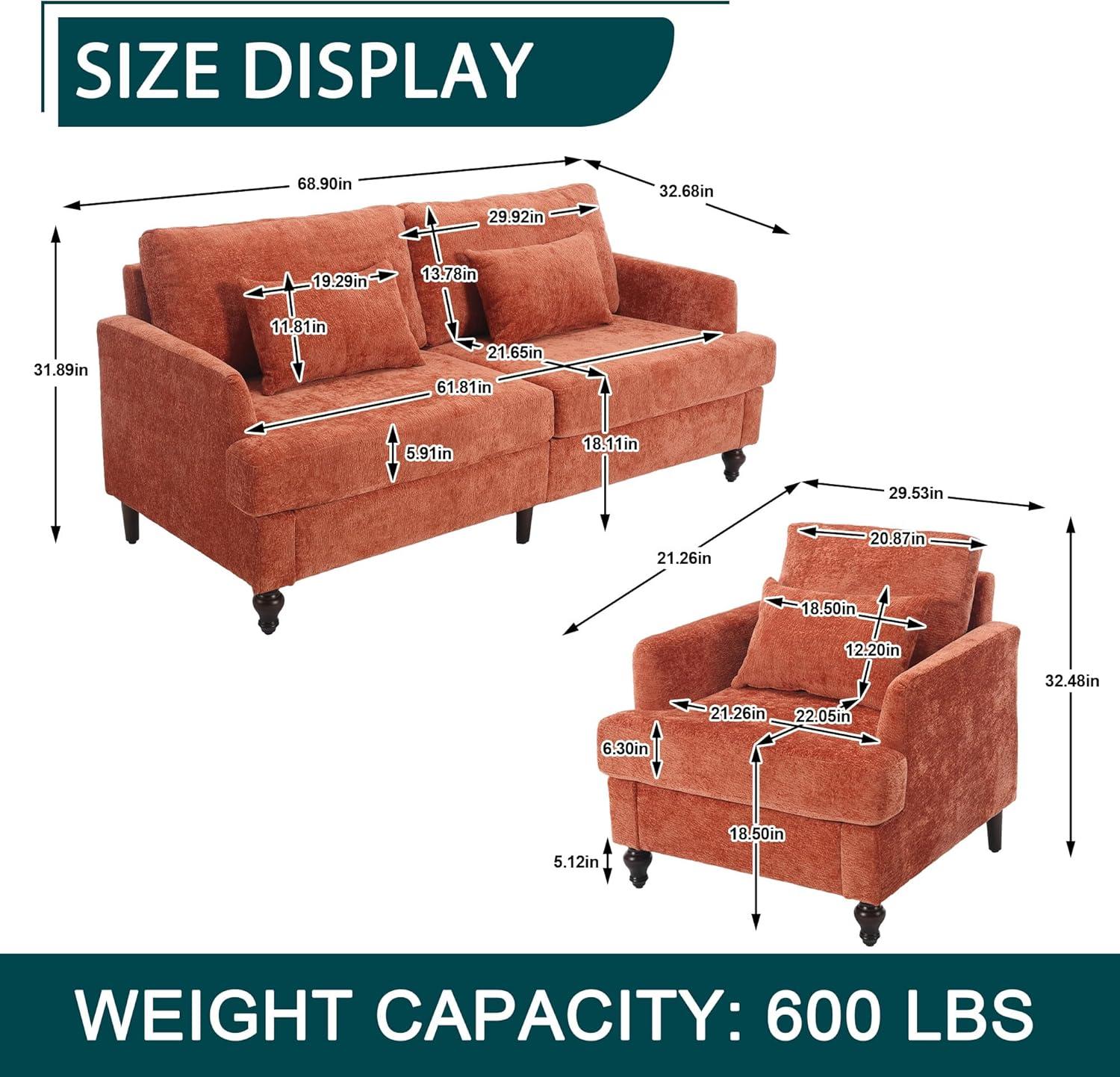 George Oliver Chenille Loveseat Sofa, Mid-Century 2-Seat Upholstered Couch with Wooden Legs for Living Room or Bedroom