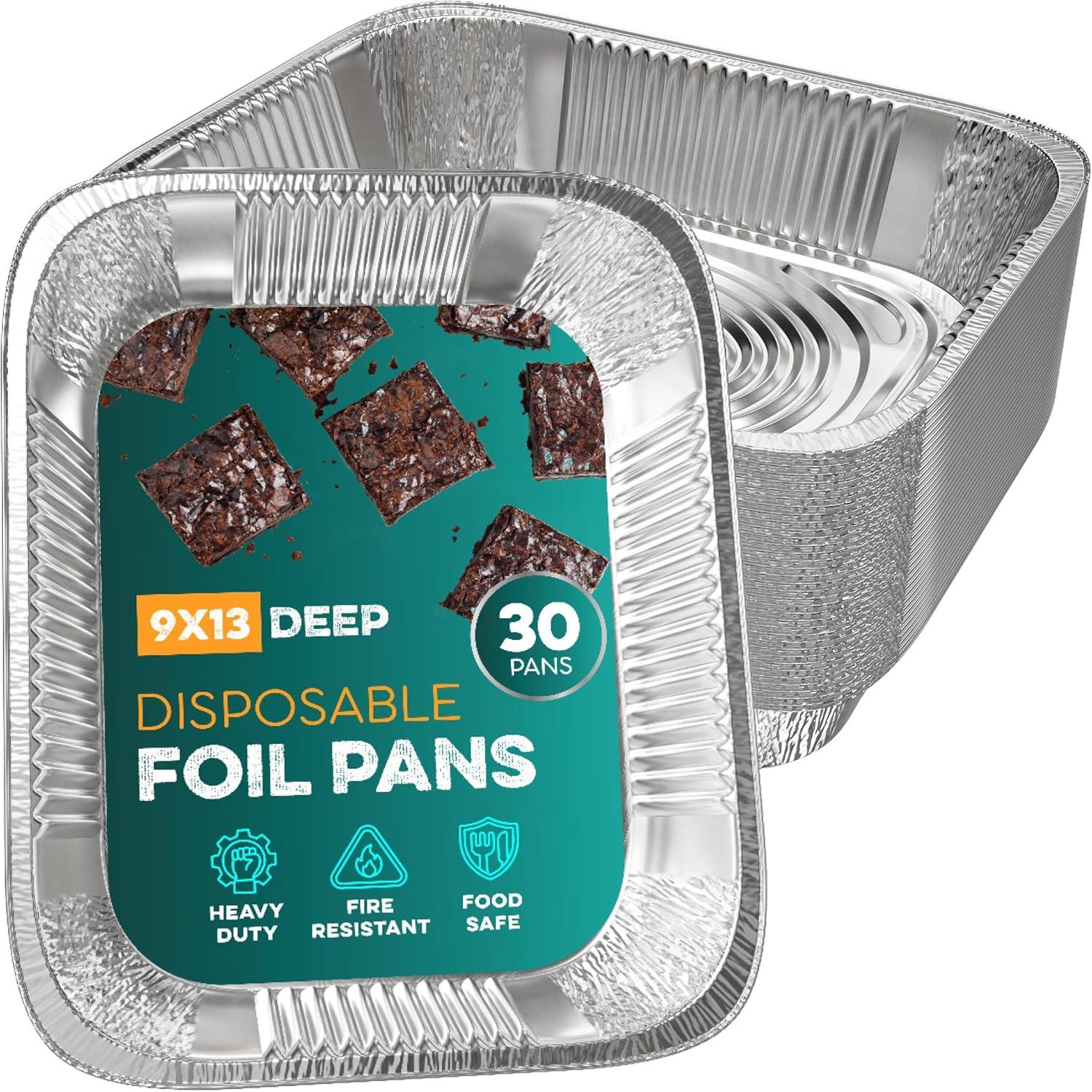 Stock Your Home 9x13 Disposable Aluminum Foil Pans - 30 Pack - for Cooking, Heating, Storing, Prepping Food