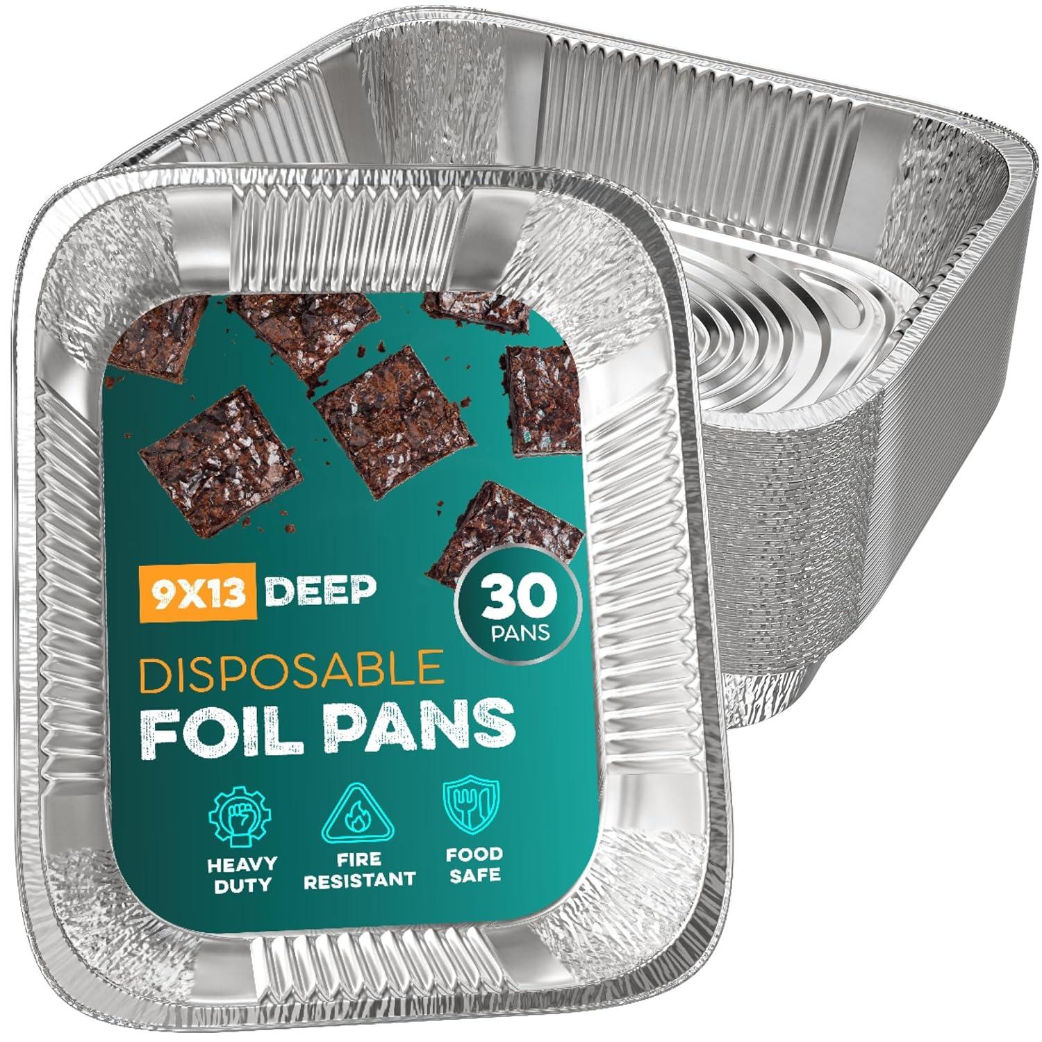 9x13 Aluminum Foil Pans (10 Pack), Disposable Half Size Deep Foil Pans, Cookware, Food Prepping, Large Pans for Baking, Reheating, Grilling