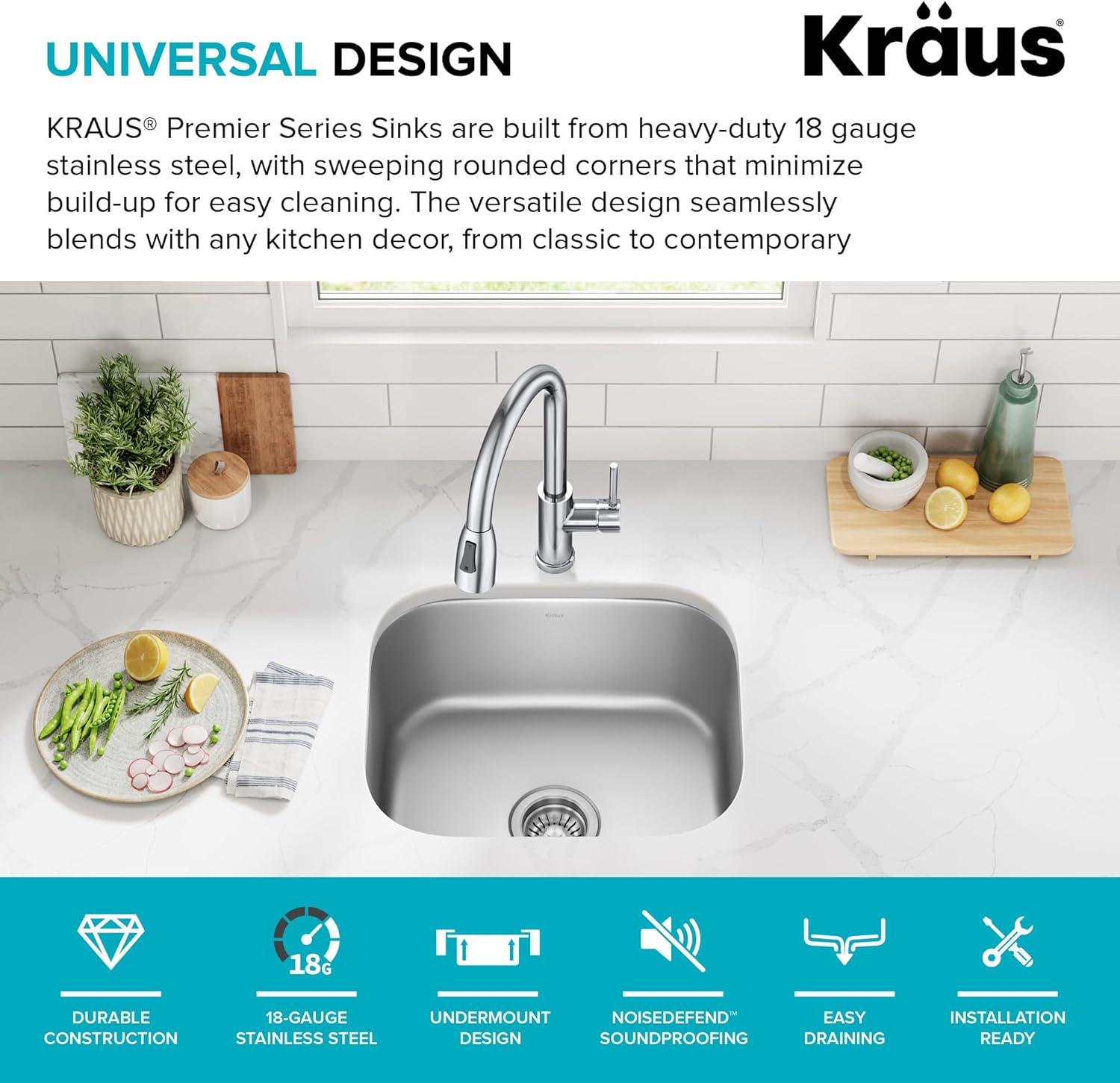 KRAUS Premier Undermount Single Bowl 18-Gauge Stainless Steel Kitchen Sink
