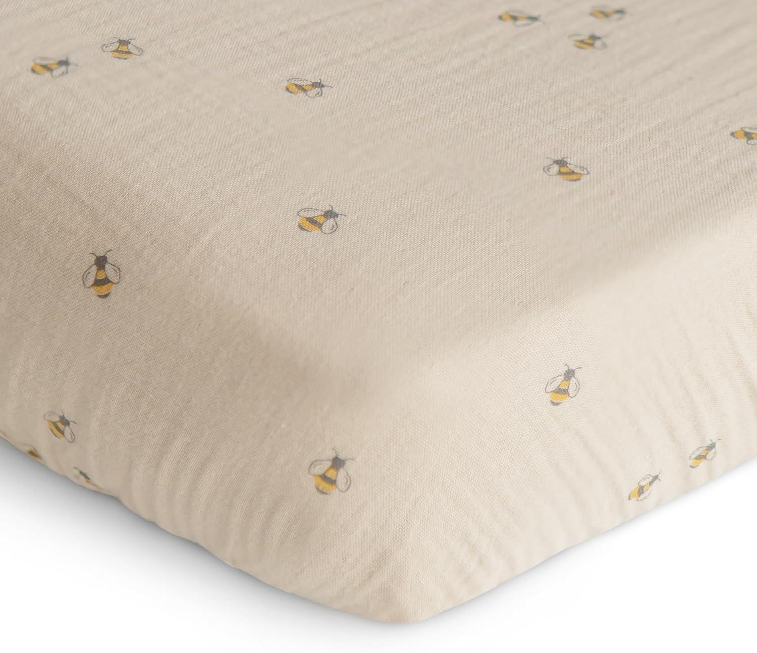 Mushie Extra Soft Muslin Crib Sheet - Bees